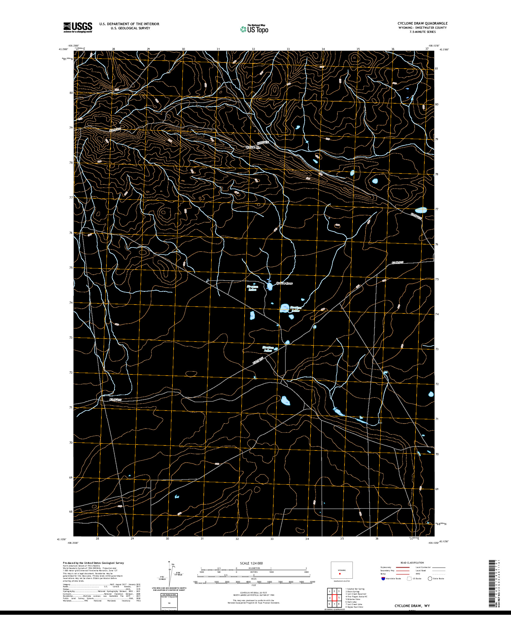 USGS US TOPO 7.5-MINUTE MAP FOR CYCLONE DRAW, WY 2021