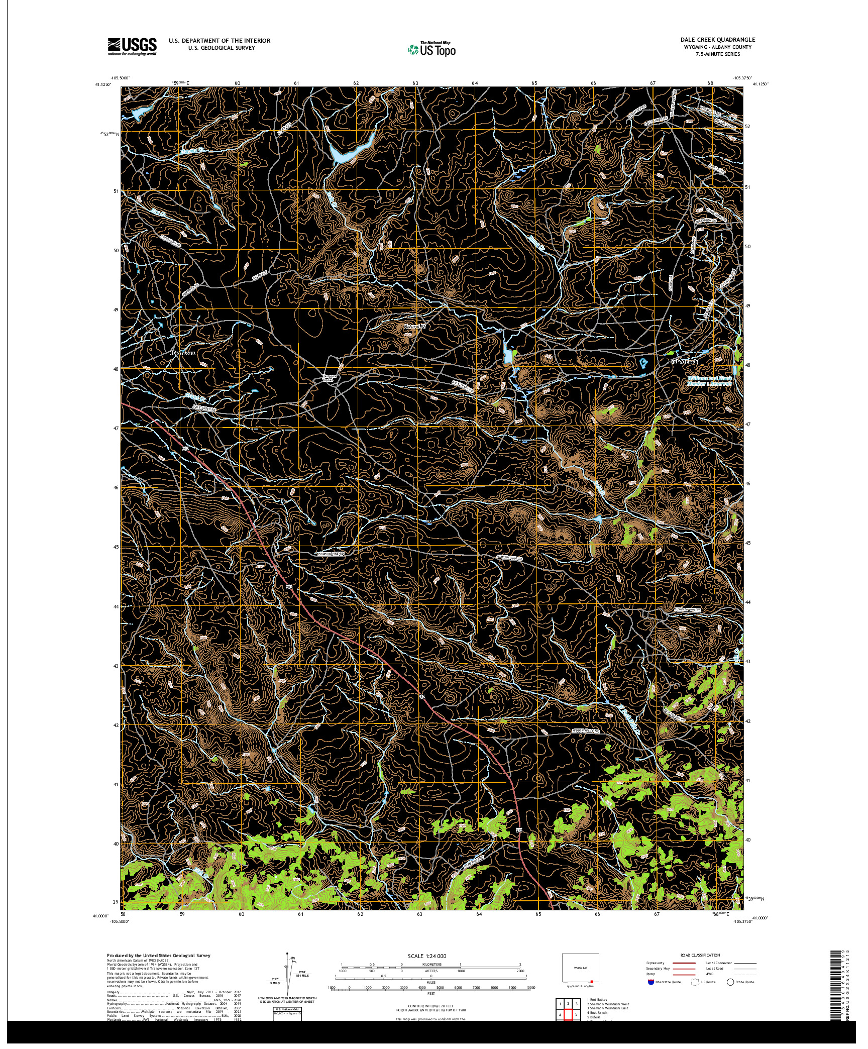 USGS US TOPO 7.5-MINUTE MAP FOR DALE CREEK, WY 2021