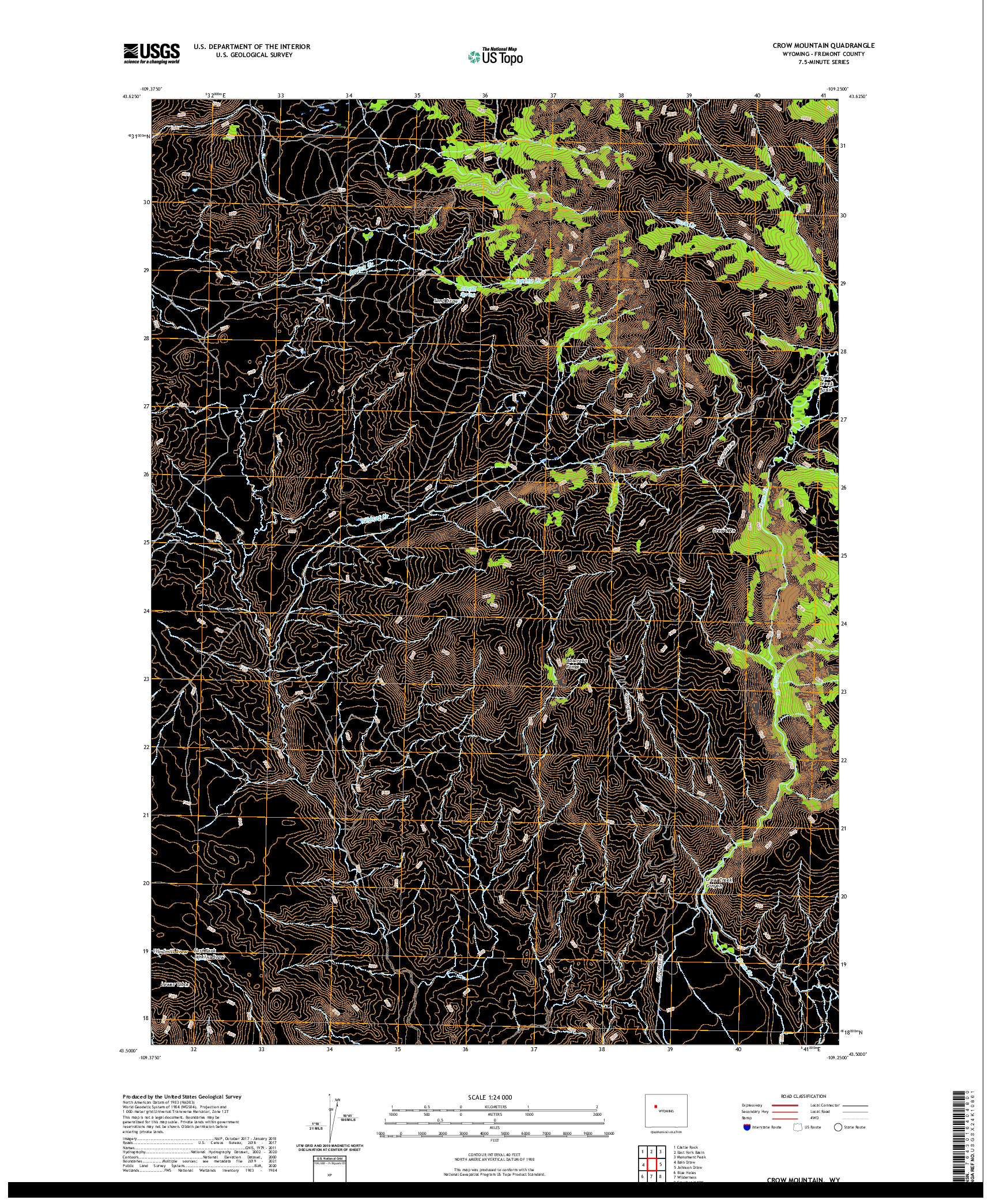 USGS US TOPO 7.5-MINUTE MAP FOR CROW MOUNTAIN, WY 2021