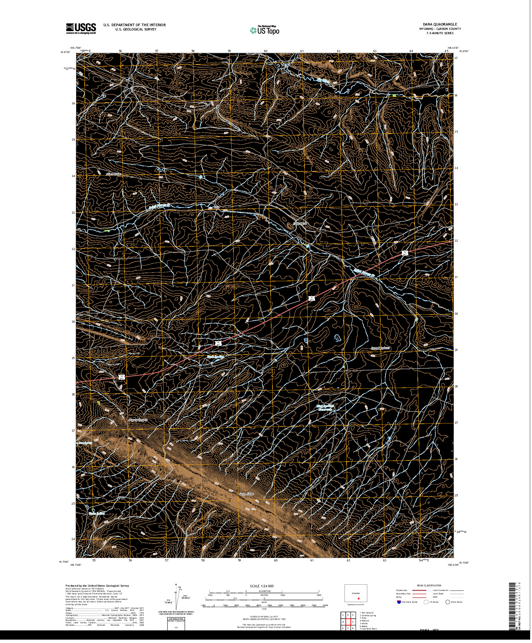 USGS US TOPO 7.5-MINUTE MAP FOR DANA, WY 2021