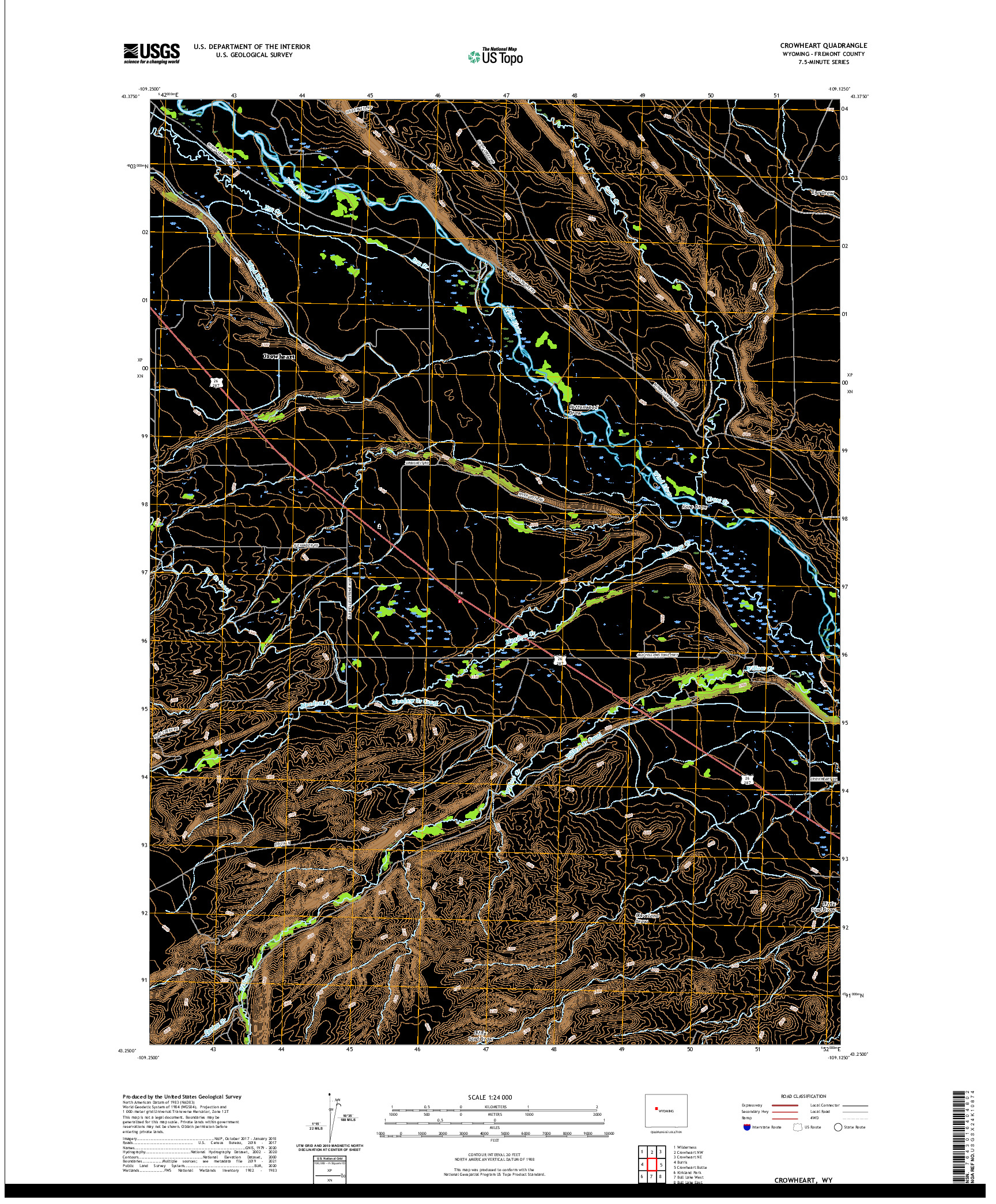 USGS US TOPO 7.5-MINUTE MAP FOR CROWHEART, WY 2021