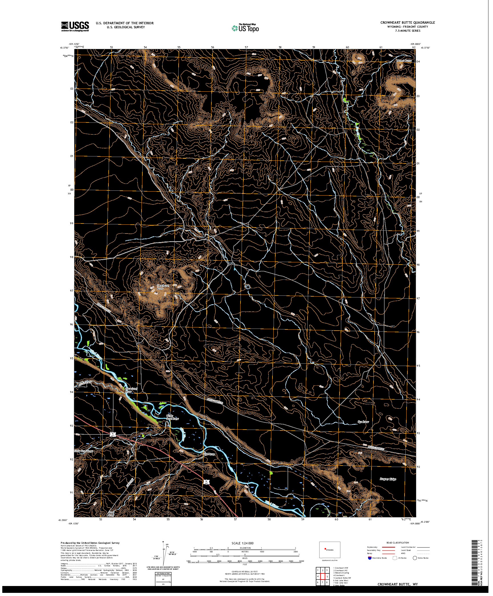 USGS US TOPO 7.5-MINUTE MAP FOR CROWHEART BUTTE, WY 2021