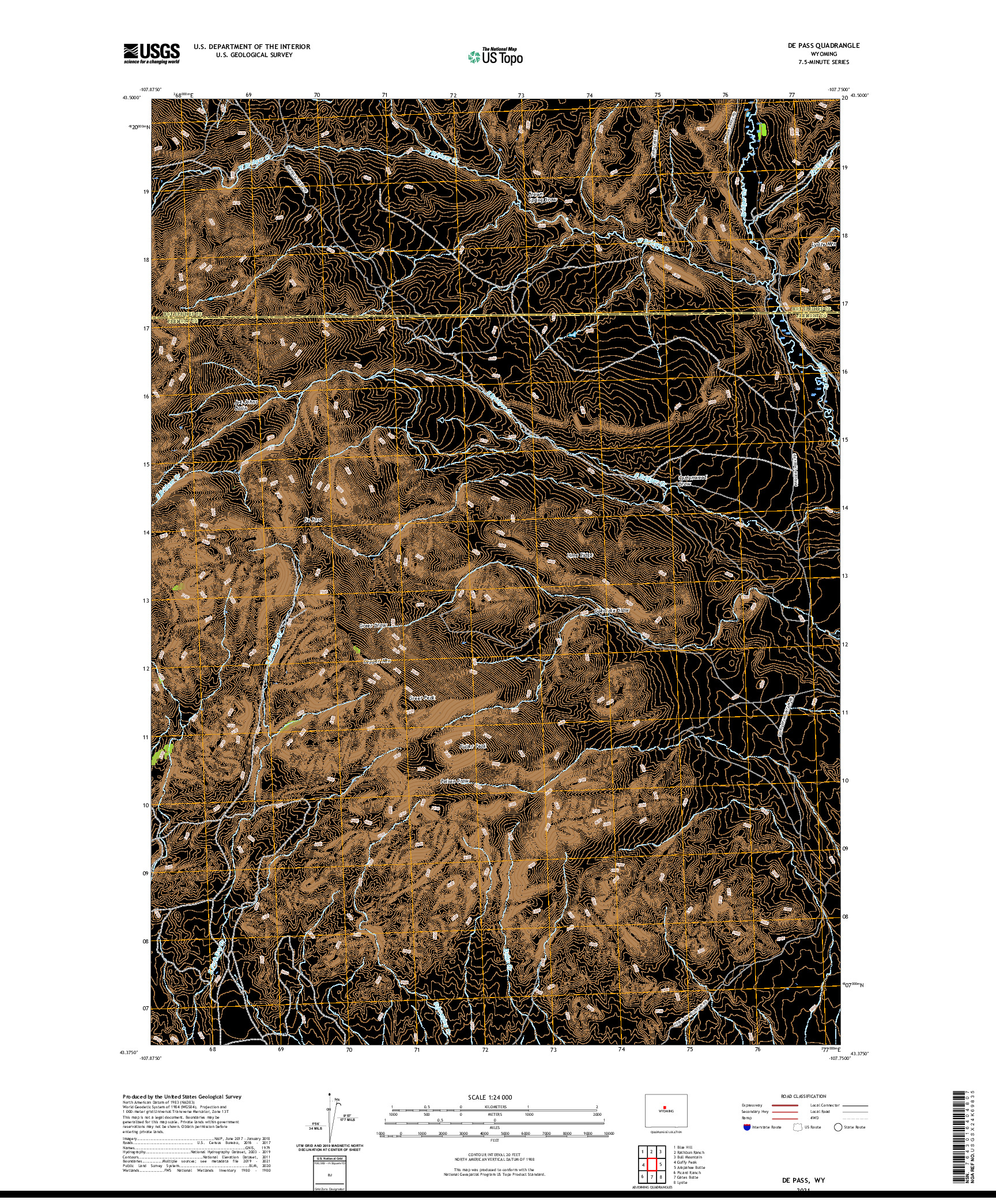 USGS US TOPO 7.5-MINUTE MAP FOR DE PASS, WY 2021