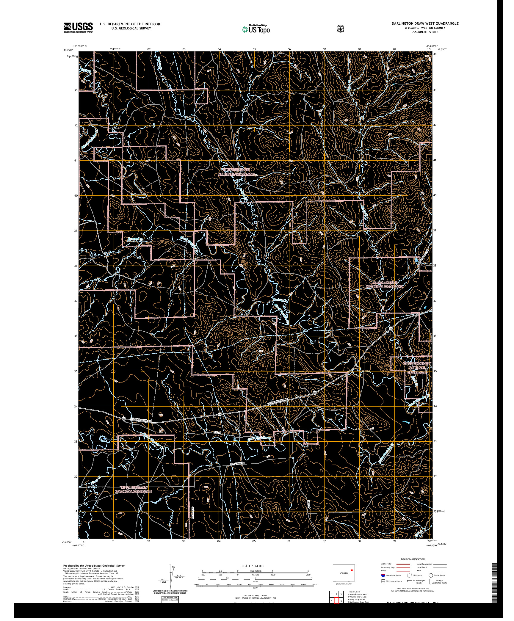 USGS US TOPO 7.5-MINUTE MAP FOR DARLINGTON DRAW WEST, WY 2021