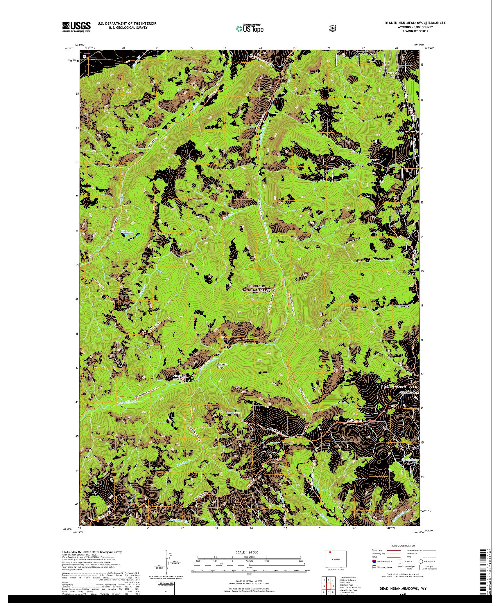 USGS US TOPO 7.5-MINUTE MAP FOR DEAD INDIAN MEADOWS, WY 2021