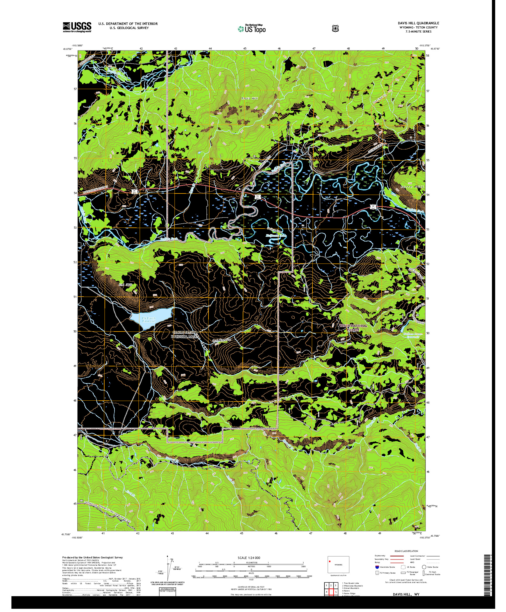 USGS US TOPO 7.5-MINUTE MAP FOR DAVIS HILL, WY 2021