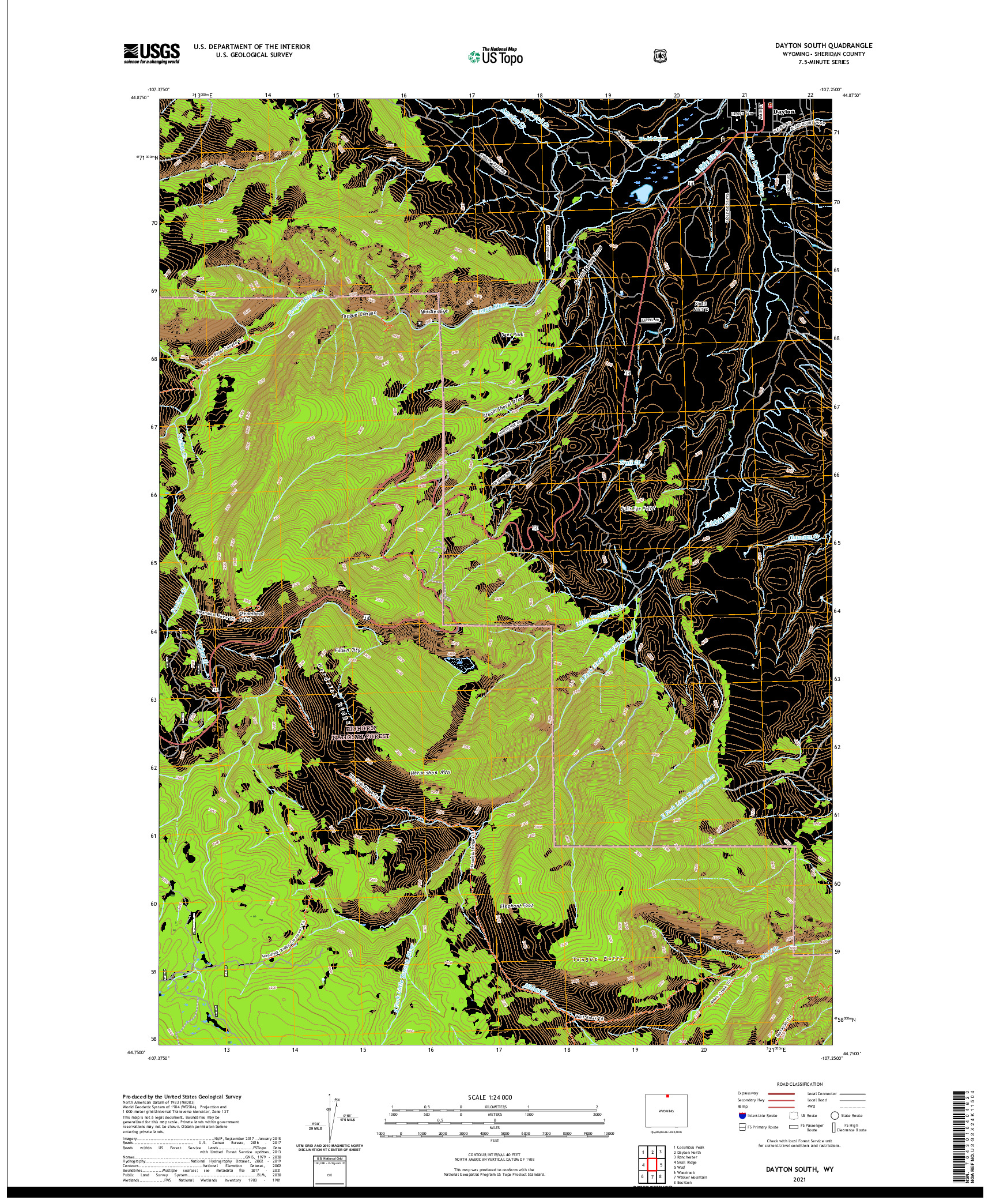 USGS US TOPO 7.5-MINUTE MAP FOR DAYTON SOUTH, WY 2021