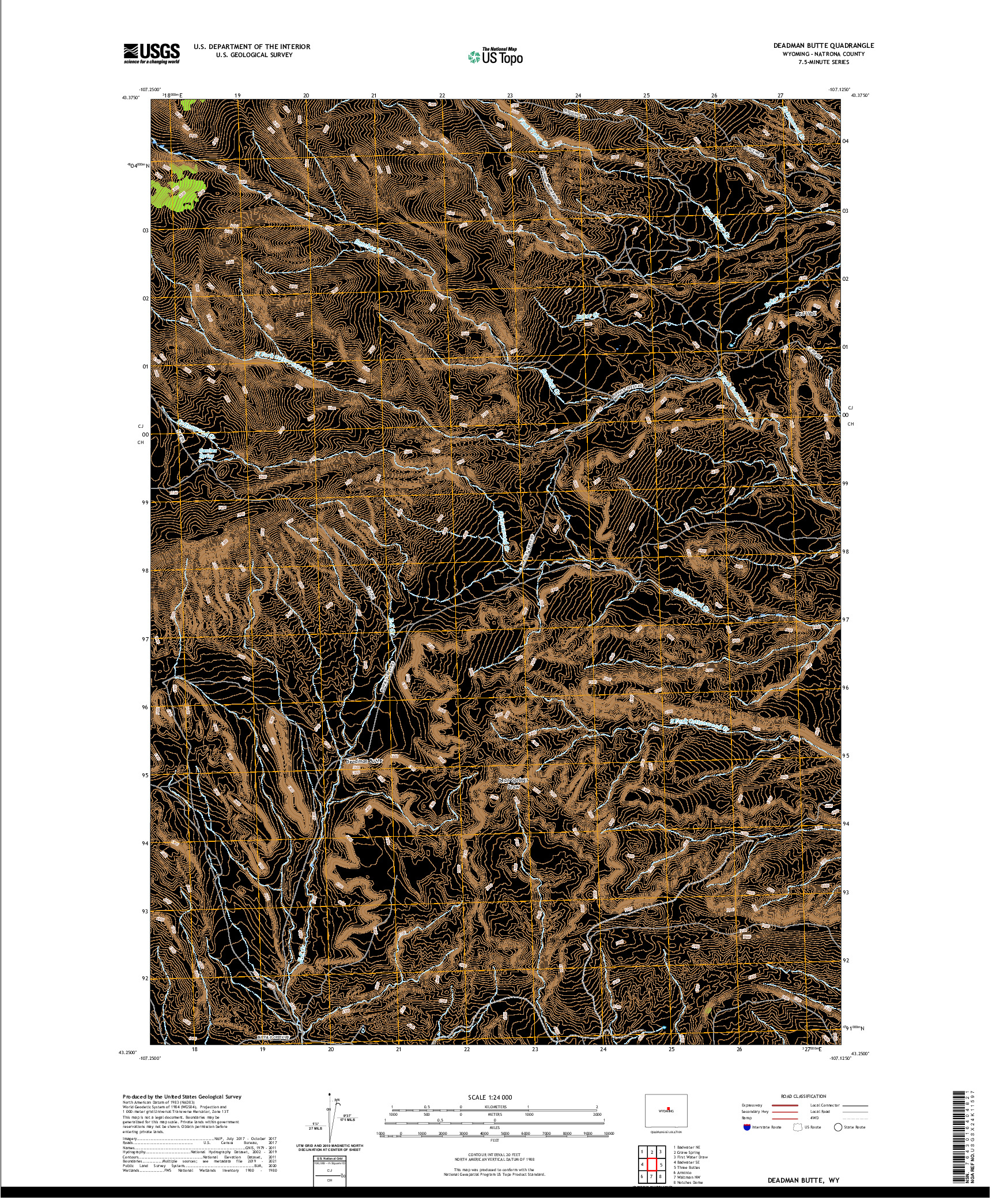 USGS US TOPO 7.5-MINUTE MAP FOR DEADMAN BUTTE, WY 2021
