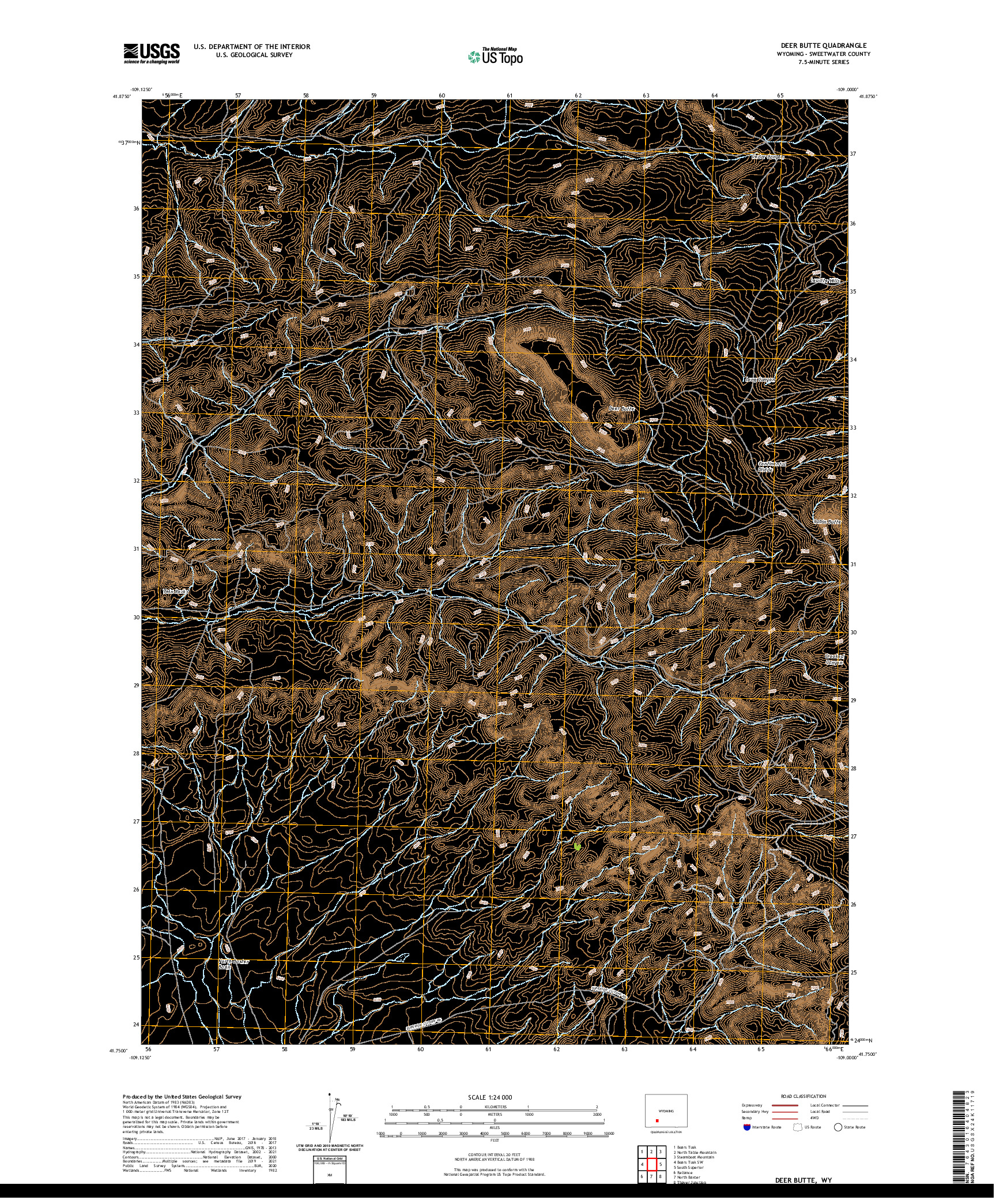 USGS US TOPO 7.5-MINUTE MAP FOR DEER BUTTE, WY 2021