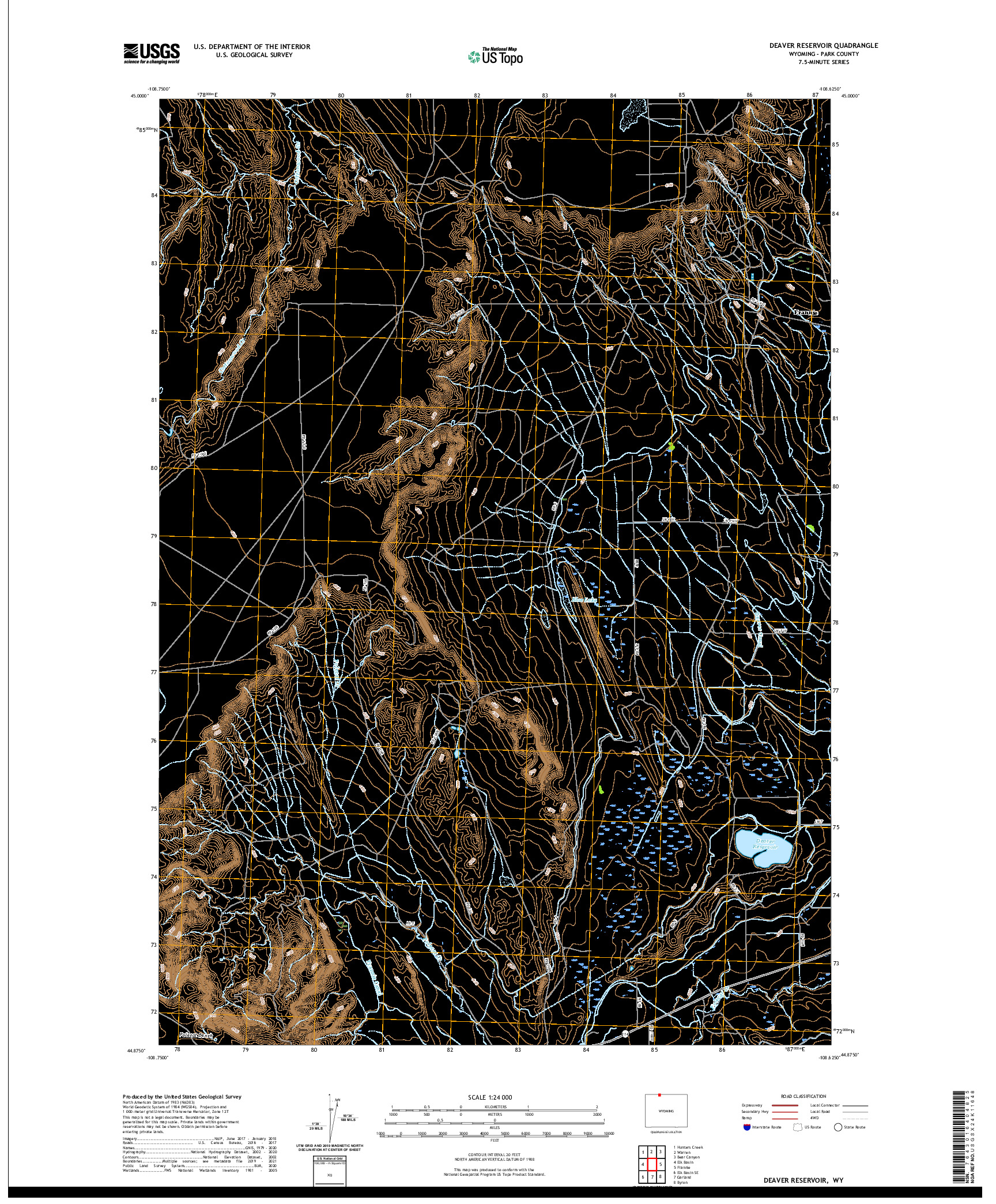 USGS US TOPO 7.5-MINUTE MAP FOR DEAVER RESERVOIR, WY 2021