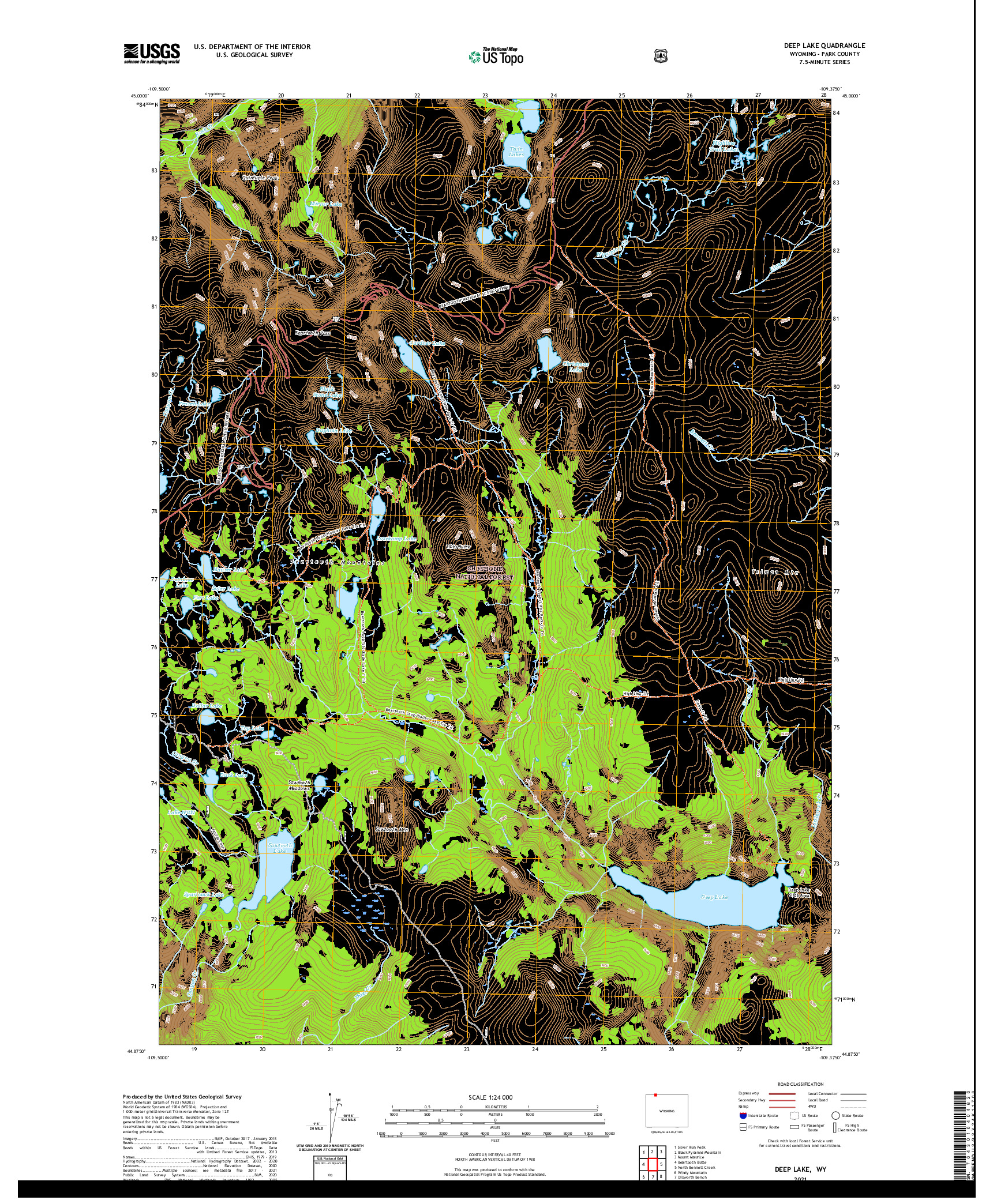 USGS US TOPO 7.5-MINUTE MAP FOR DEEP LAKE, WY 2021