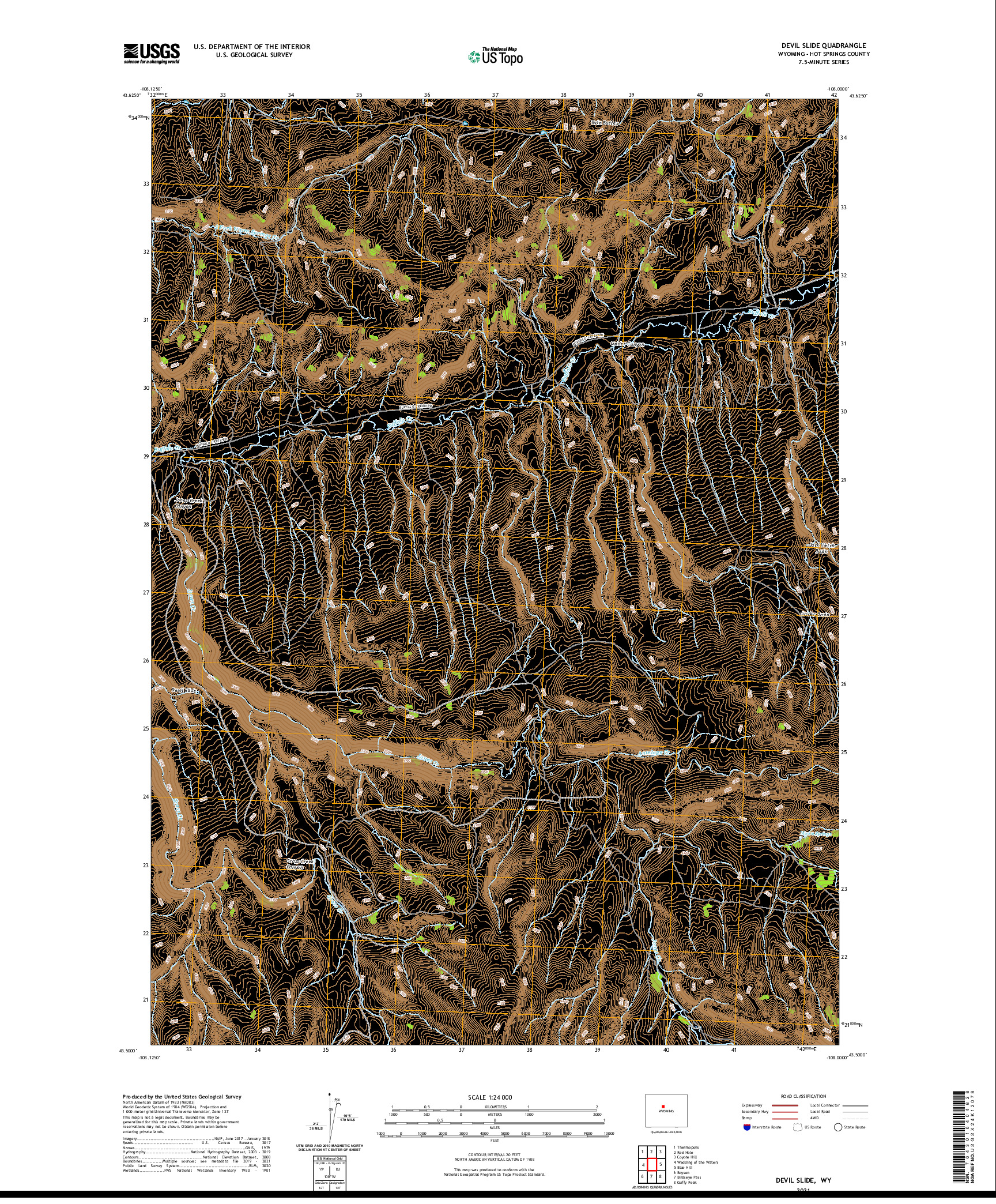 USGS US TOPO 7.5-MINUTE MAP FOR DEVIL SLIDE, WY 2021