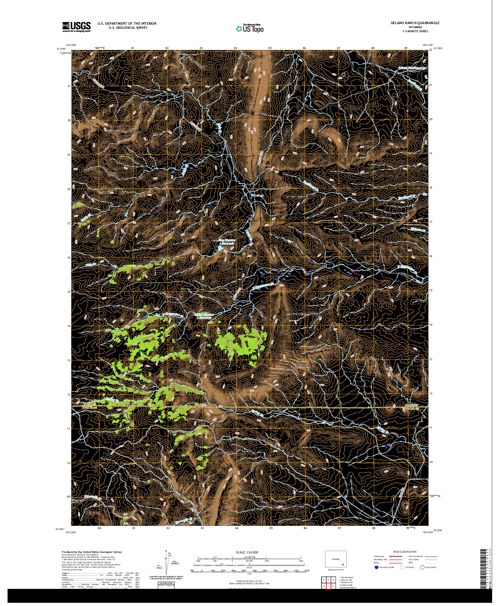 USGS US TOPO 7.5-MINUTE MAP FOR DELANO RANCH, WY 2021