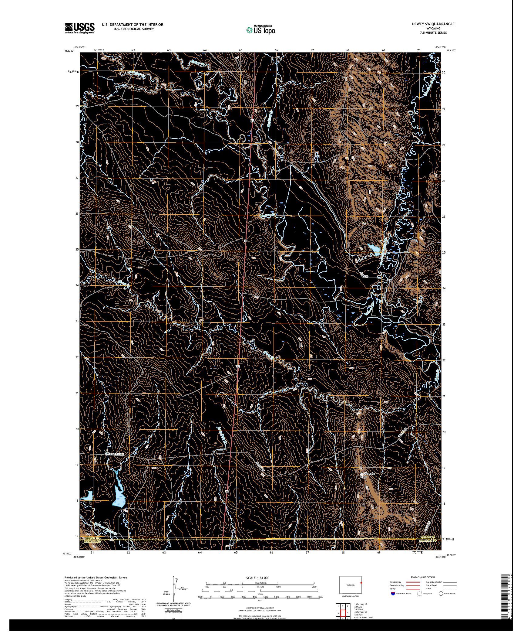 USGS US TOPO 7.5-MINUTE MAP FOR DEWEY SW, WY 2021