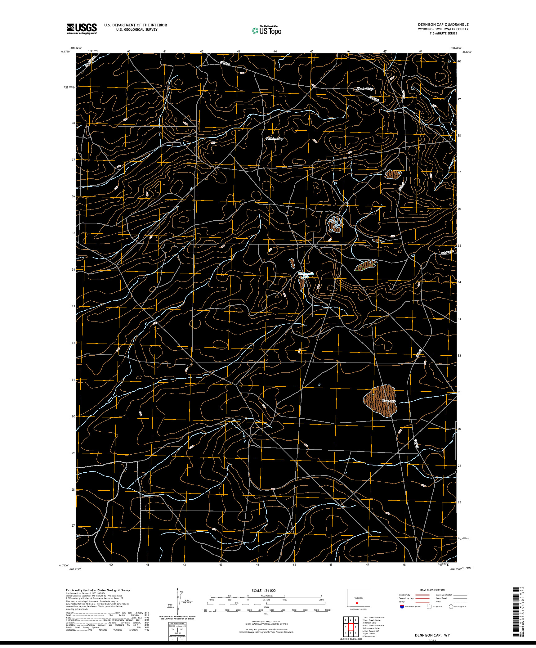 USGS US TOPO 7.5-MINUTE MAP FOR DENNISON CAP, WY 2021