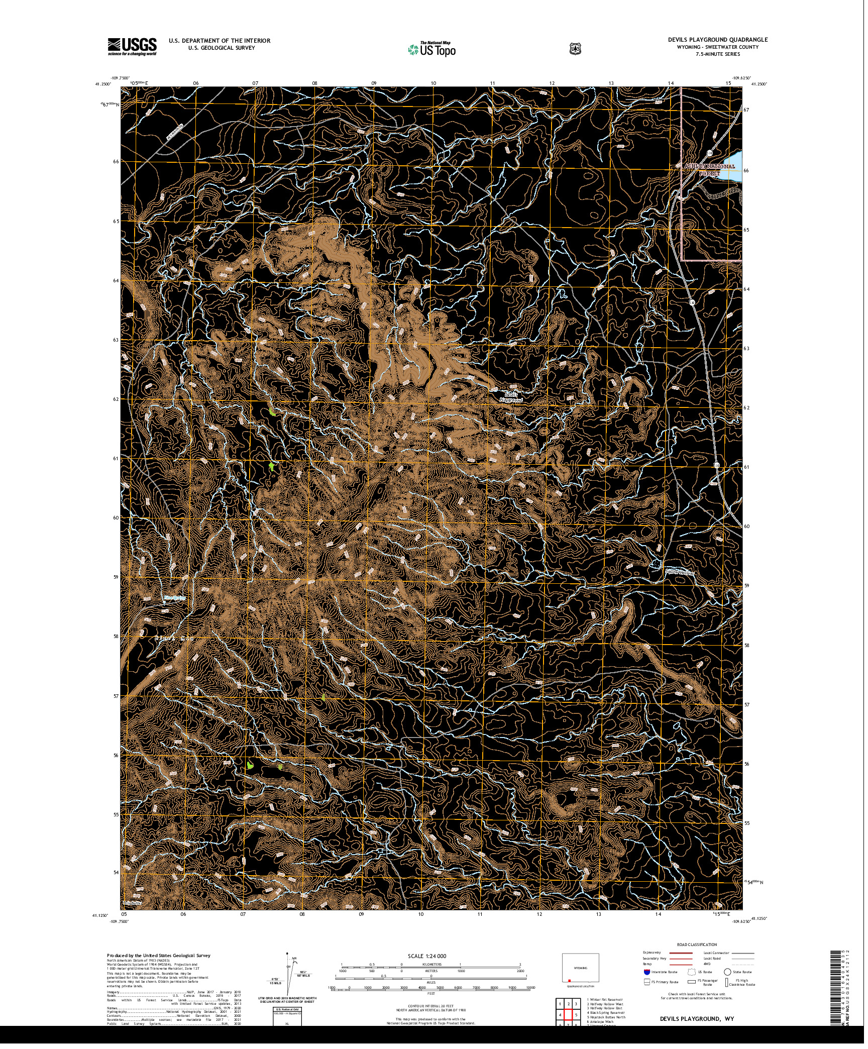 USGS US TOPO 7.5-MINUTE MAP FOR DEVILS PLAYGROUND, WY 2021