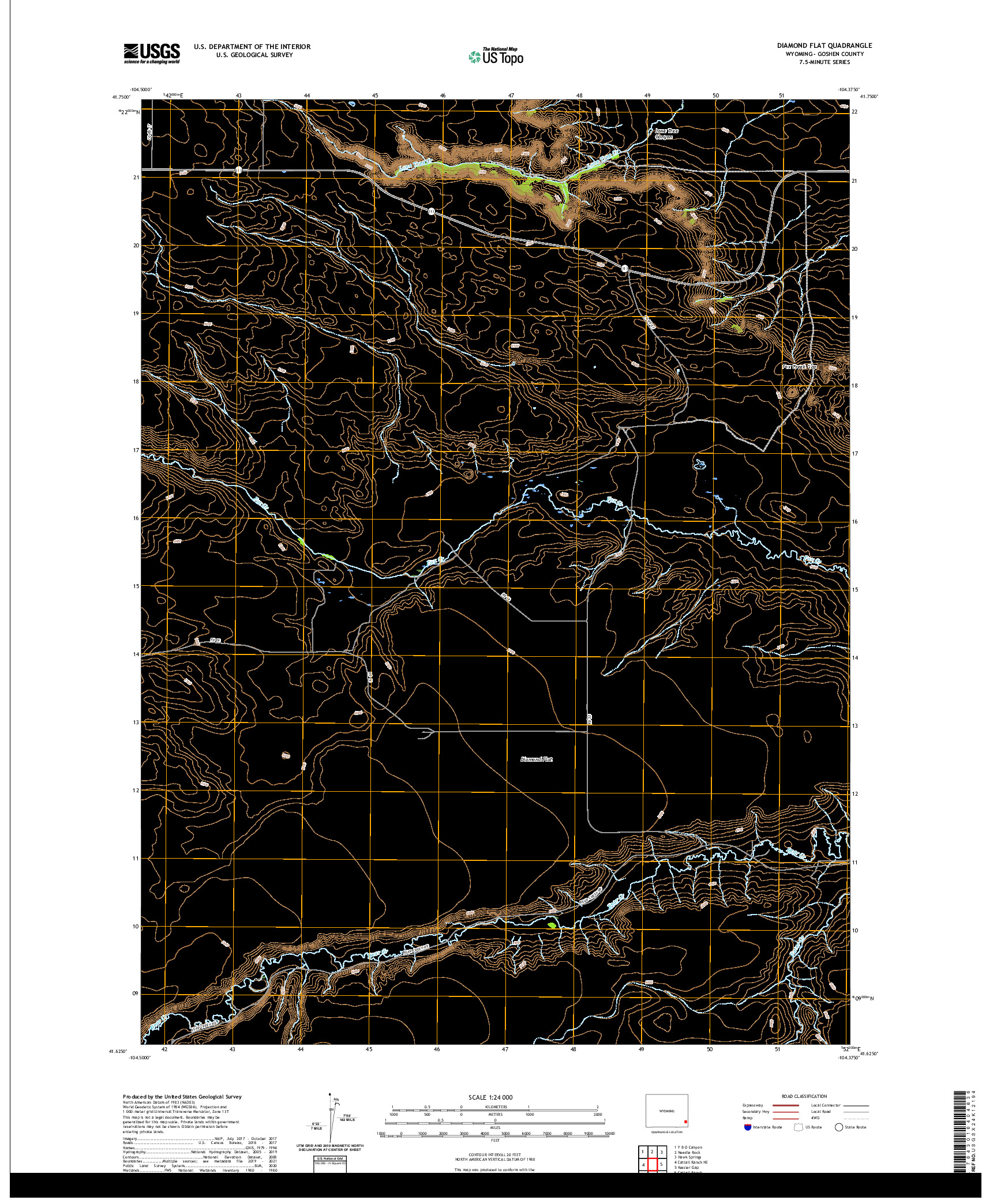 USGS US TOPO 7.5-MINUTE MAP FOR DIAMOND FLAT, WY 2021