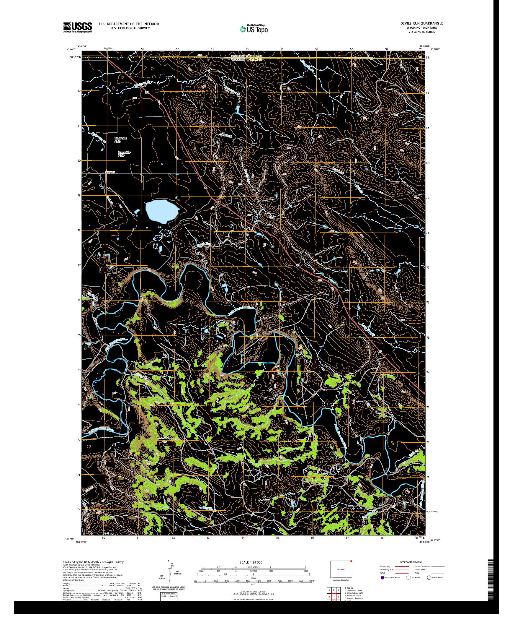 USGS US TOPO 7.5-MINUTE MAP FOR DEVILS RUN, WY,MT 2021