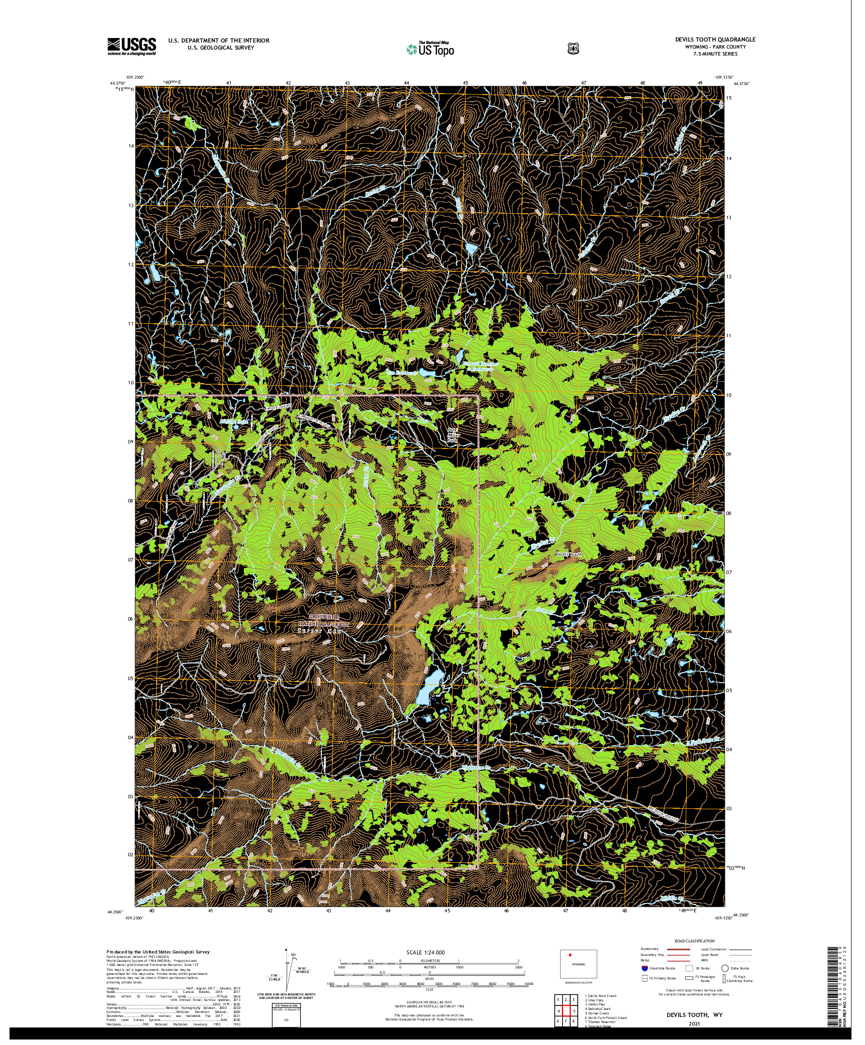 USGS US TOPO 7.5-MINUTE MAP FOR DEVILS TOOTH, WY 2021