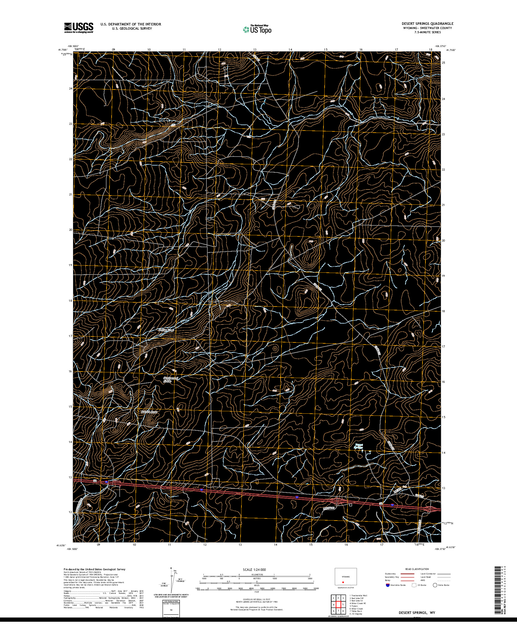USGS US TOPO 7.5-MINUTE MAP FOR DESERT SPRINGS, WY 2021