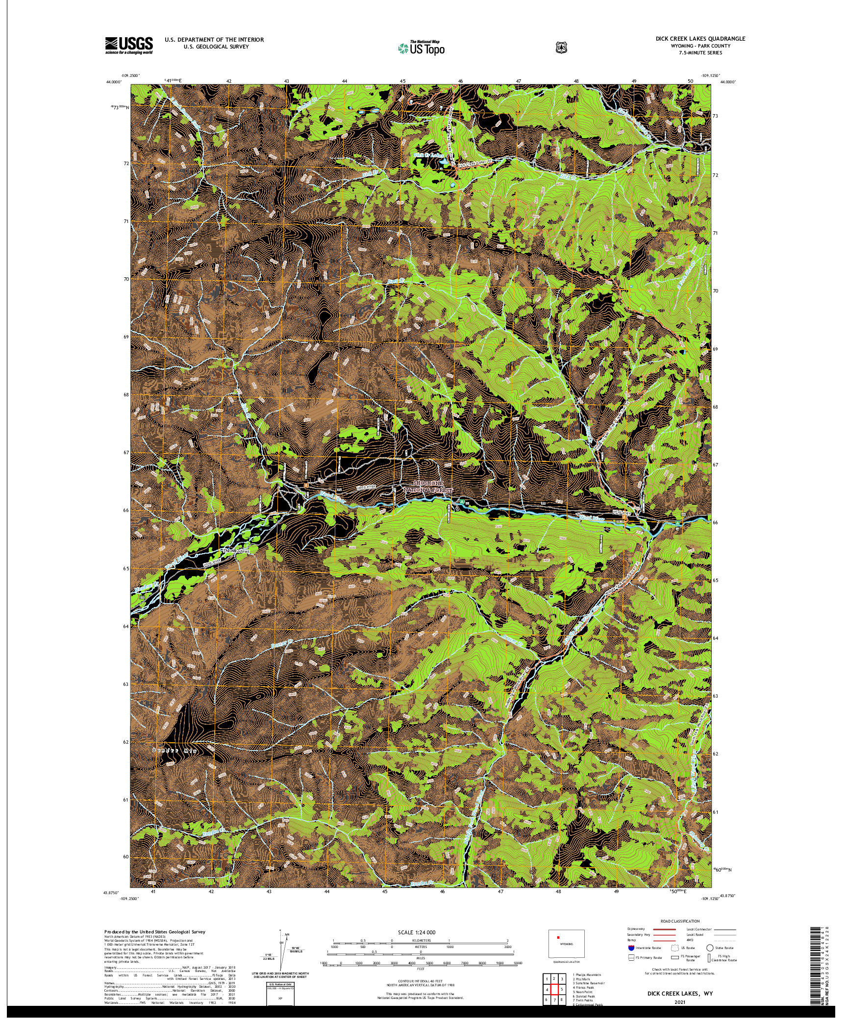 USGS US TOPO 7.5-MINUTE MAP FOR DICK CREEK LAKES, WY 2021