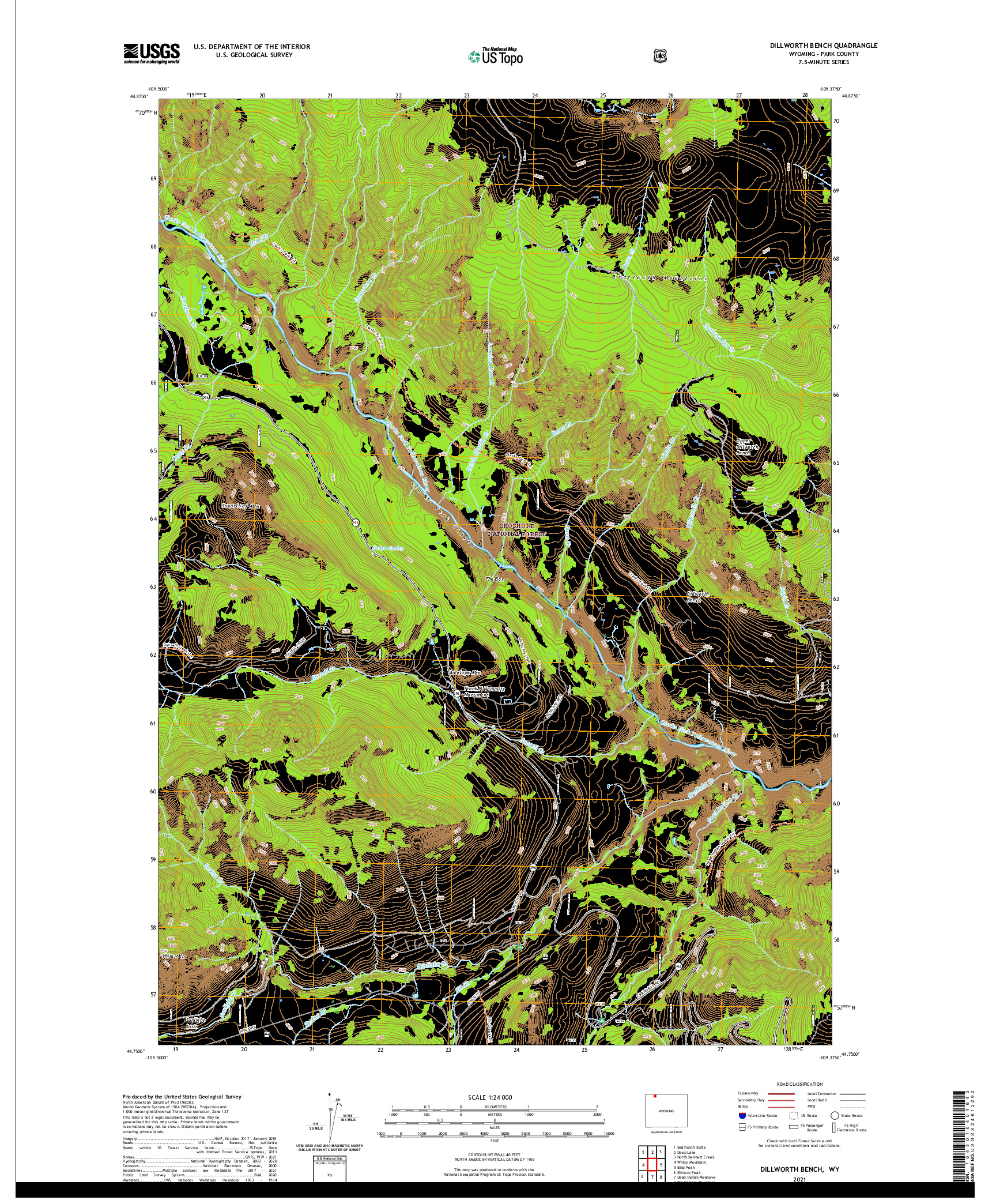 USGS US TOPO 7.5-MINUTE MAP FOR DILLWORTH BENCH, WY 2021