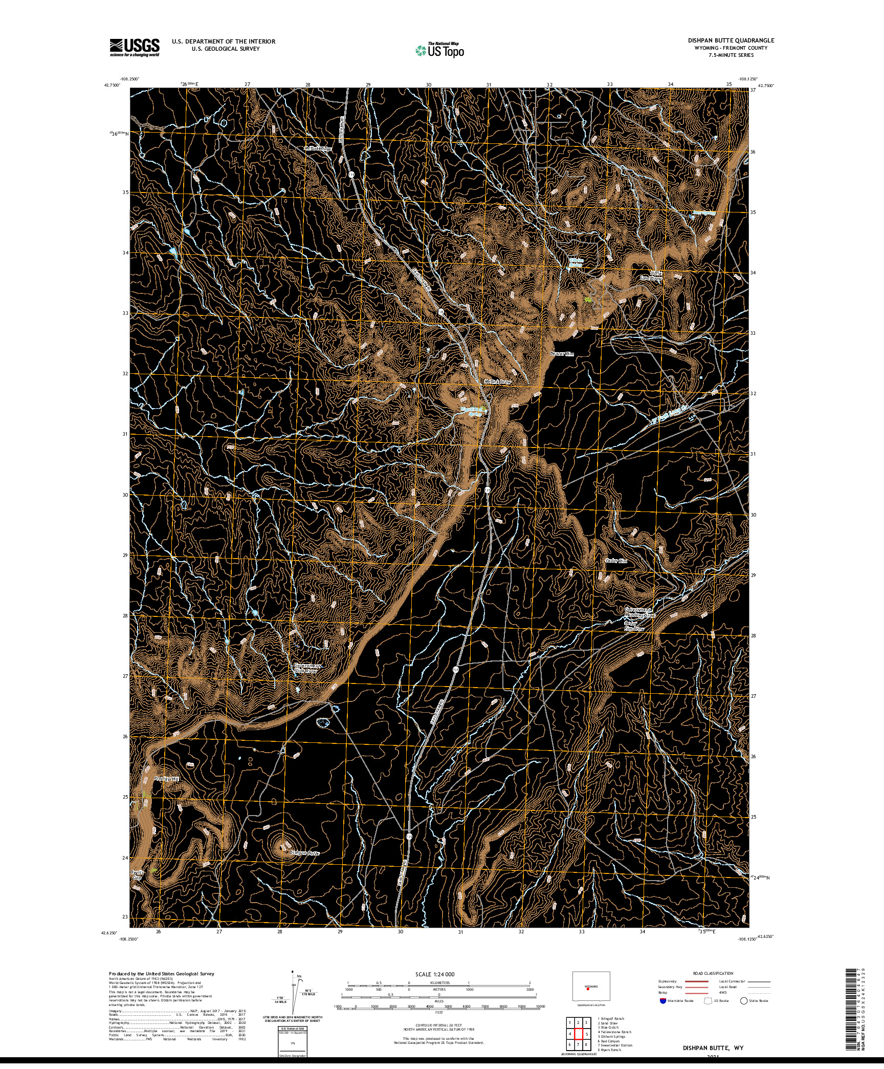 USGS US TOPO 7.5-MINUTE MAP FOR DISHPAN BUTTE, WY 2021