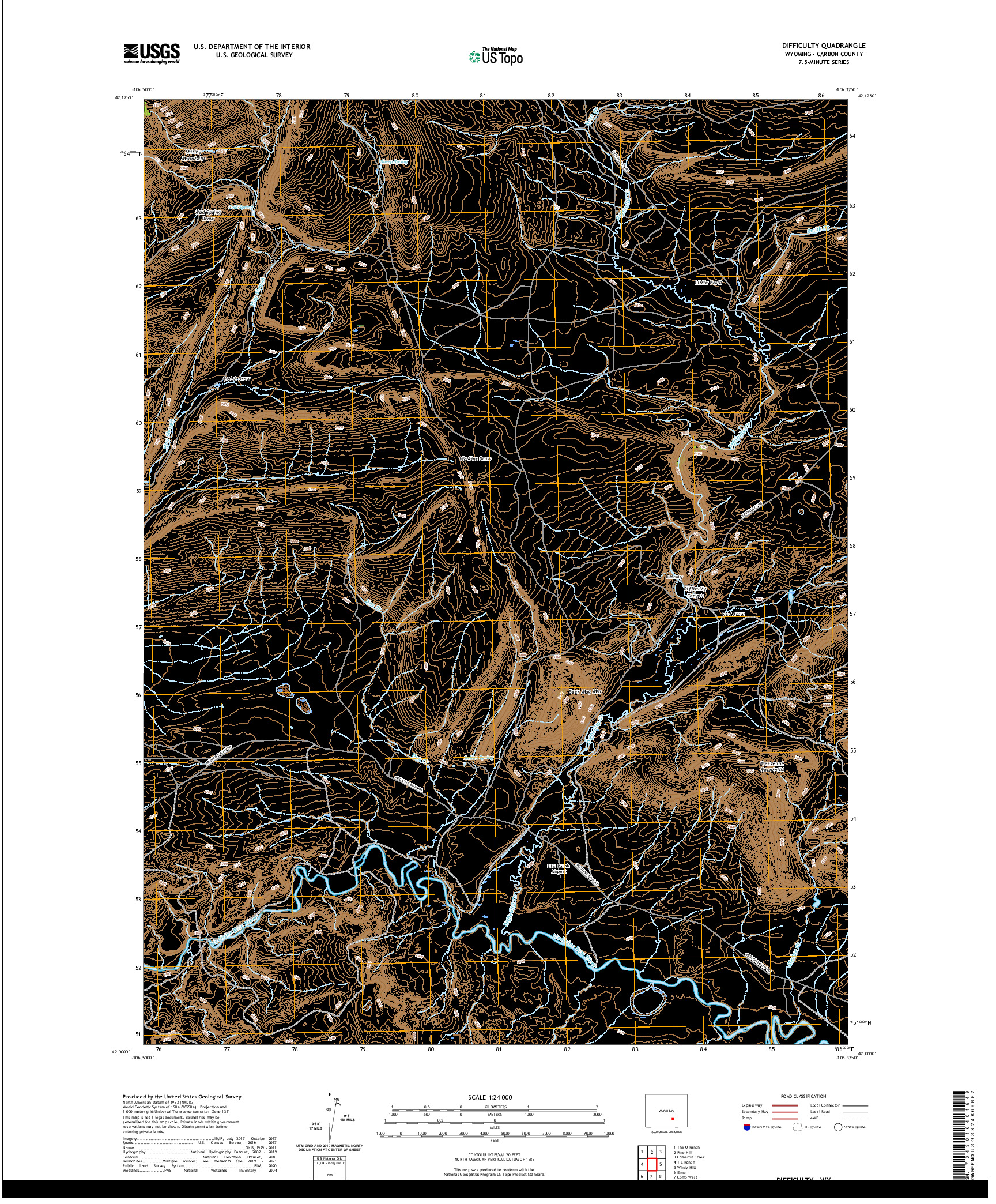 USGS US TOPO 7.5-MINUTE MAP FOR DIFFICULTY, WY 2021