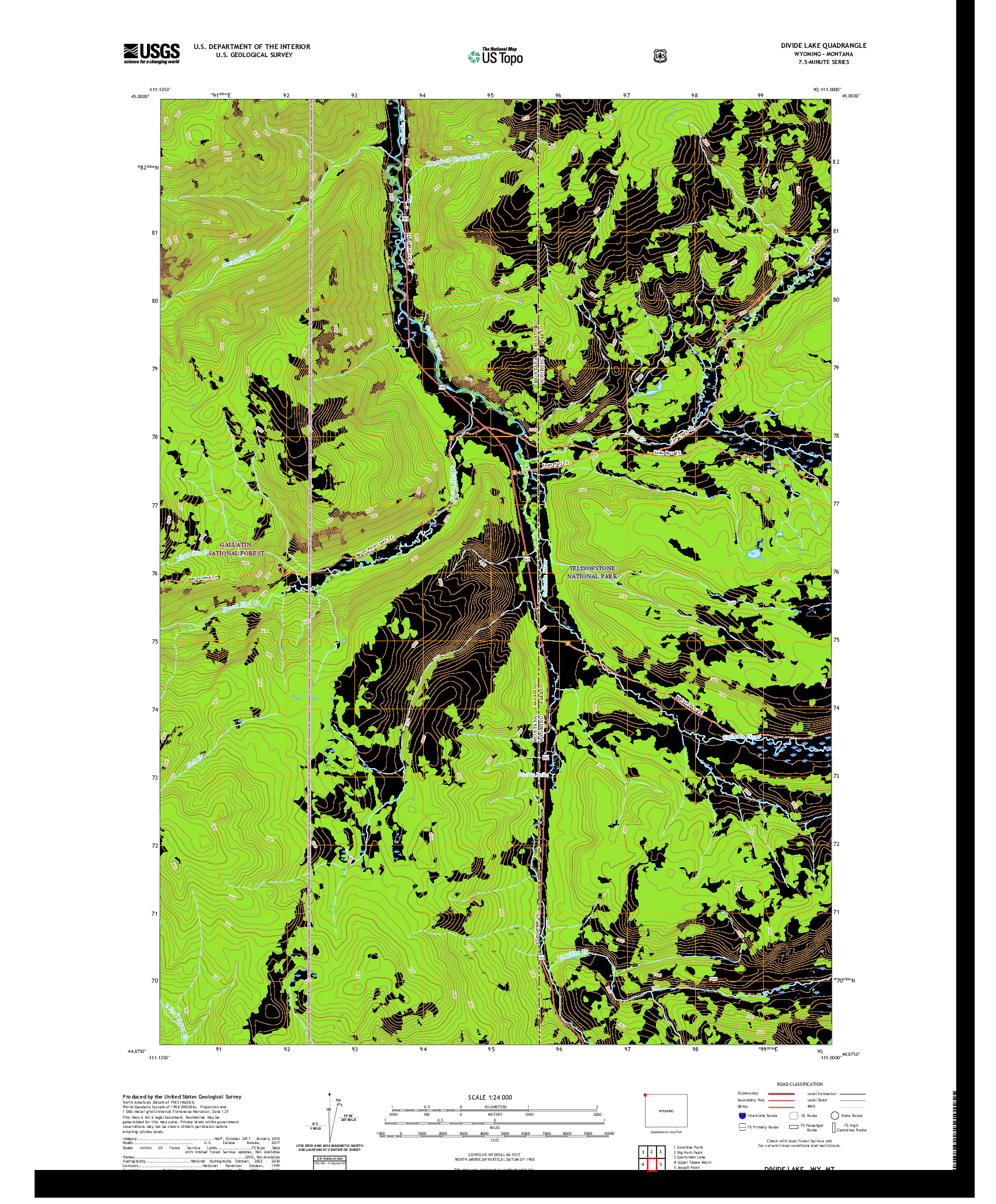 US TOPO 7.5-MINUTE MAP FOR DIVIDE LAKE, WY,MT