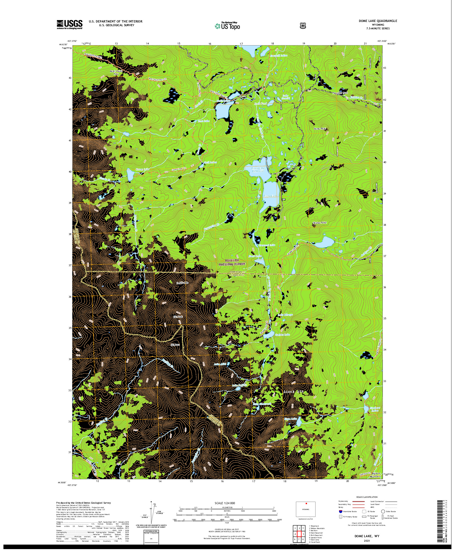 USGS US TOPO 7.5-MINUTE MAP FOR DOME LAKE, WY 2021