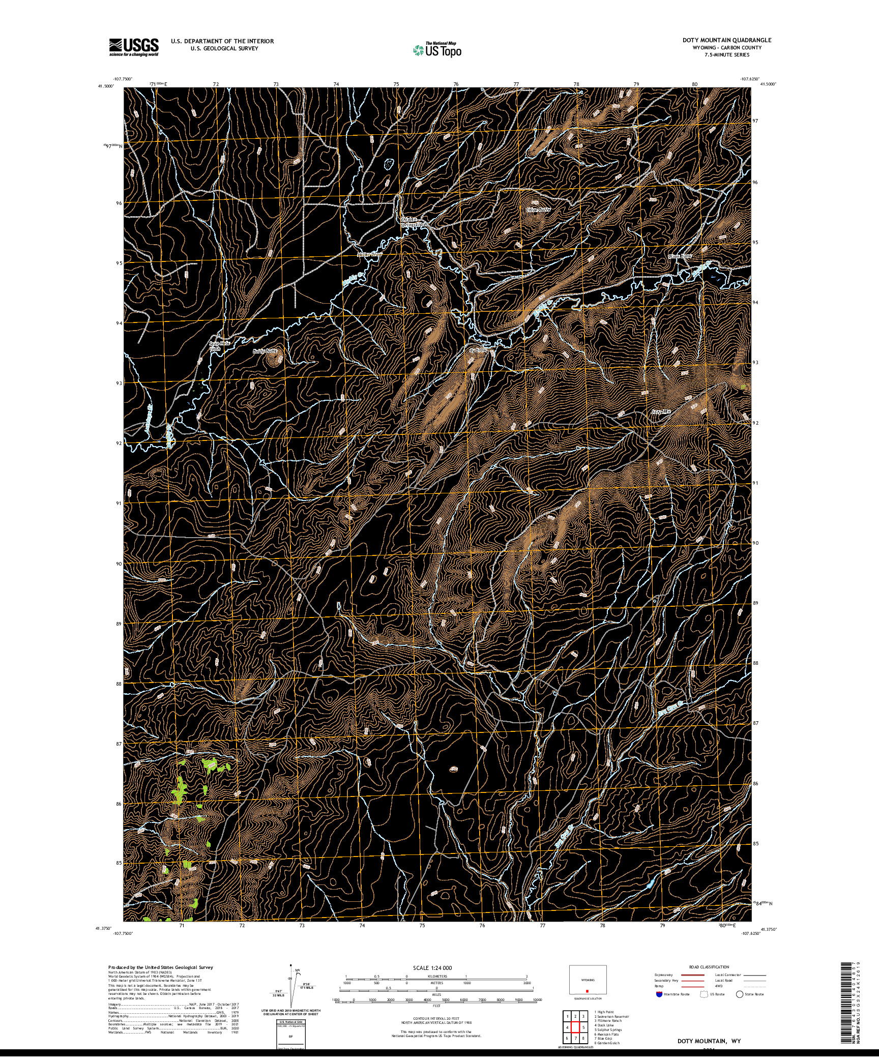 USGS US TOPO 7.5-MINUTE MAP FOR DOTY MOUNTAIN, WY 2021