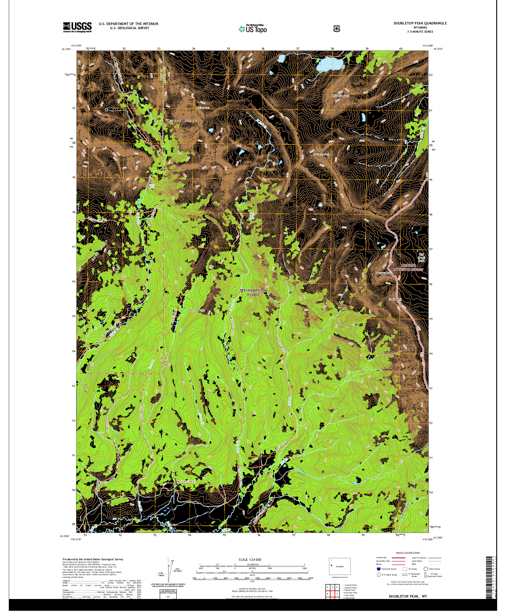 USGS US TOPO 7.5-MINUTE MAP FOR DOUBLETOP PEAK, WY 2021