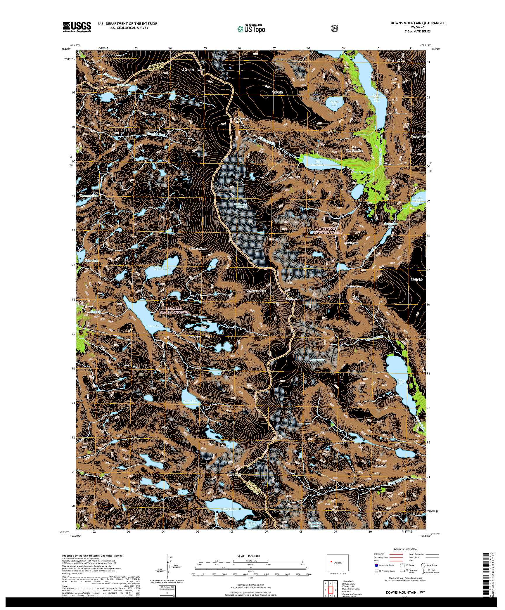 USGS US TOPO 7.5-MINUTE MAP FOR DOWNS MOUNTAIN, WY 2021