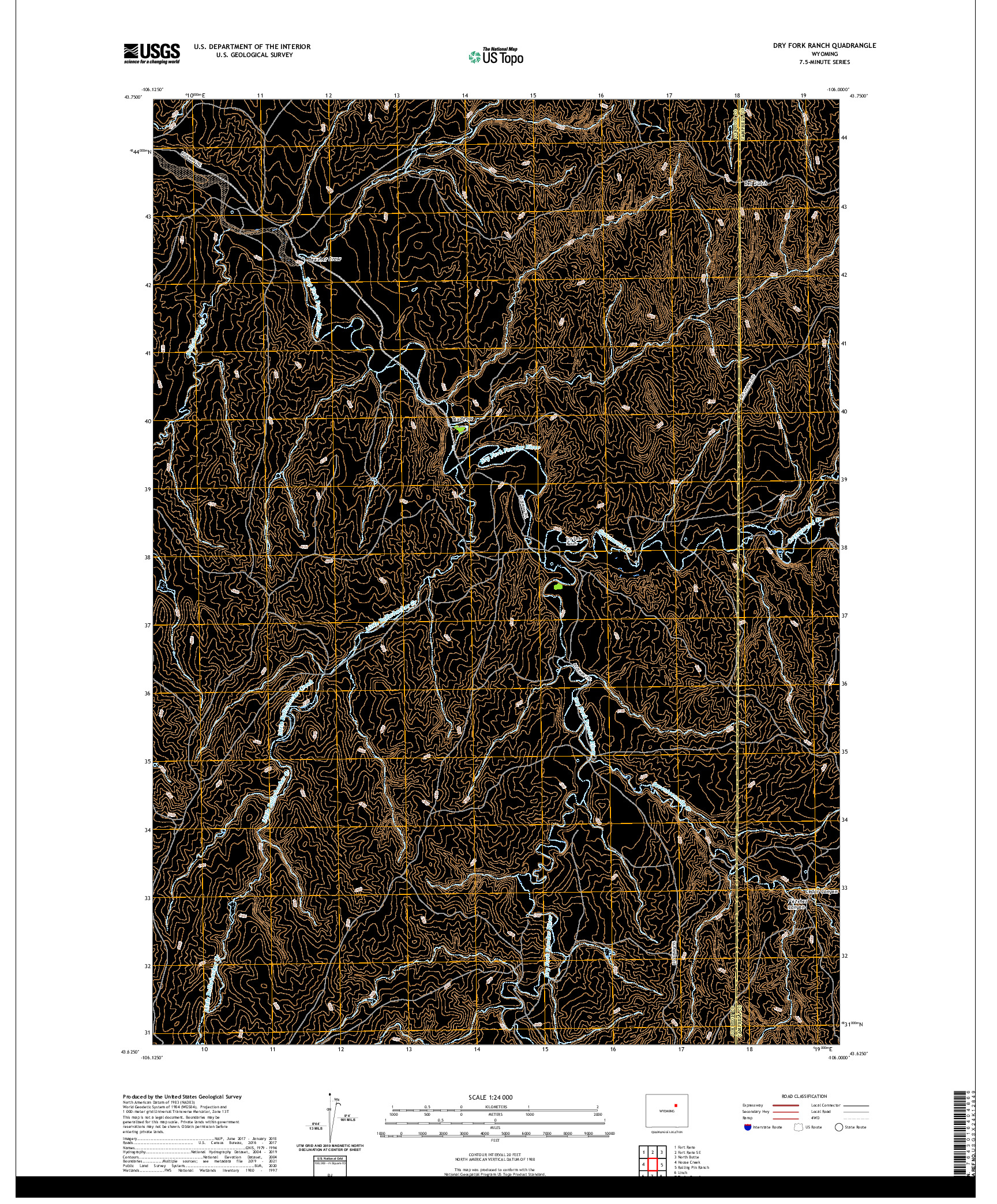 USGS US TOPO 7.5-MINUTE MAP FOR DRY FORK RANCH, WY 2021