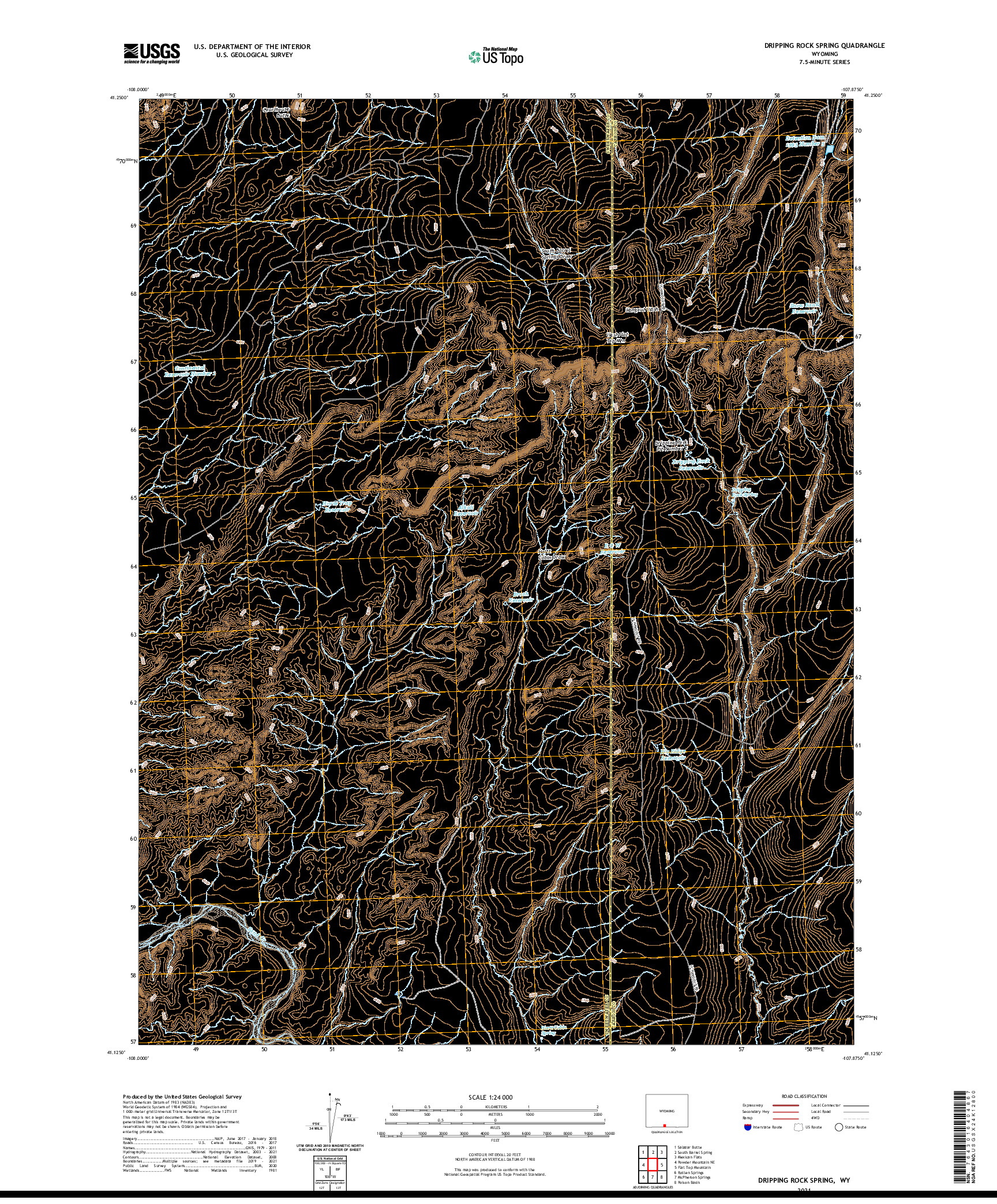 USGS US TOPO 7.5-MINUTE MAP FOR DRIPPING ROCK SPRING, WY 2021