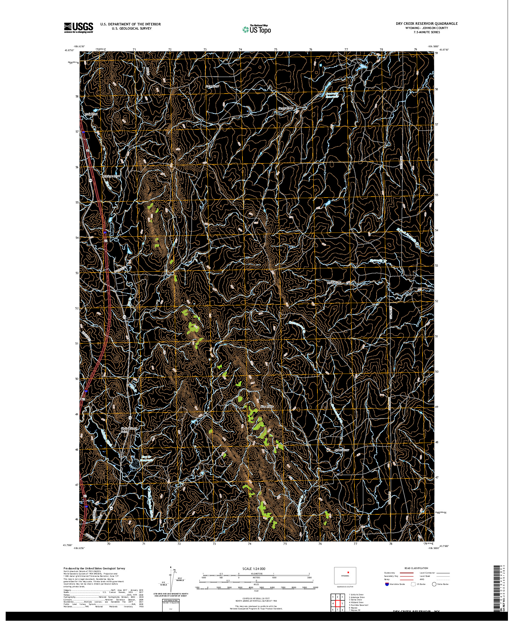 USGS US TOPO 7.5-MINUTE MAP FOR DRY CREEK RESERVOIR, WY 2021