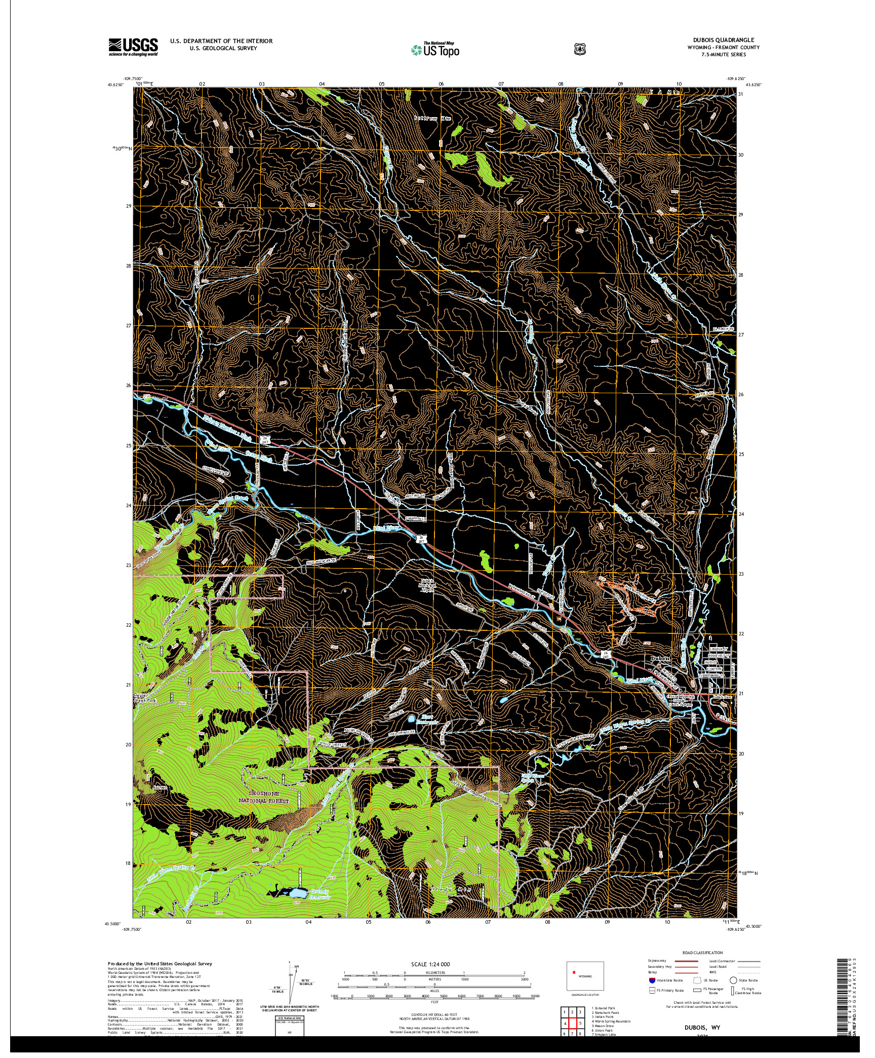 USGS US TOPO 7.5-MINUTE MAP FOR DUBOIS, WY 2021