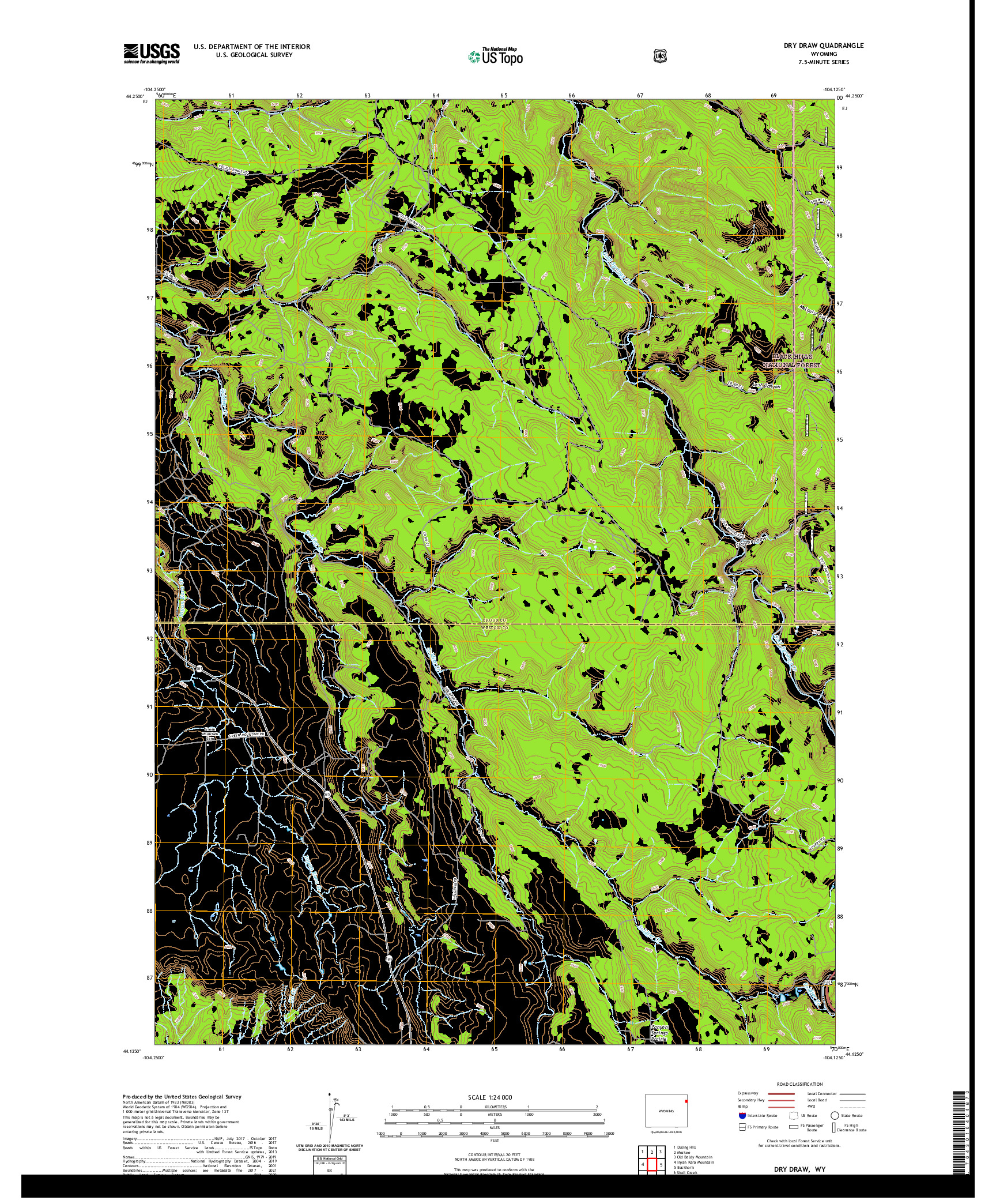 USGS US TOPO 7.5-MINUTE MAP FOR DRY DRAW, WY 2021