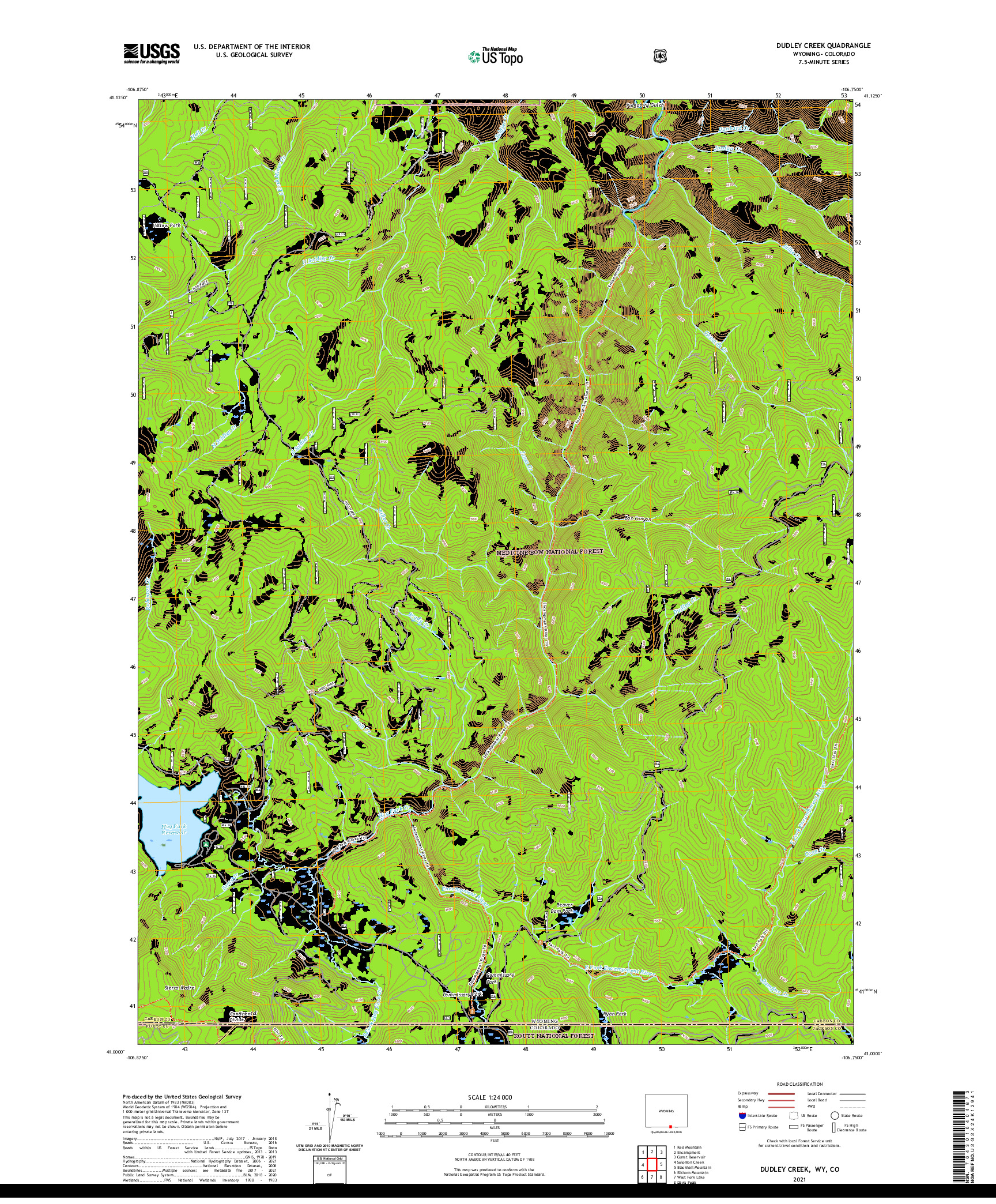 USGS US TOPO 7.5-MINUTE MAP FOR DUDLEY CREEK, WY,CO 2021