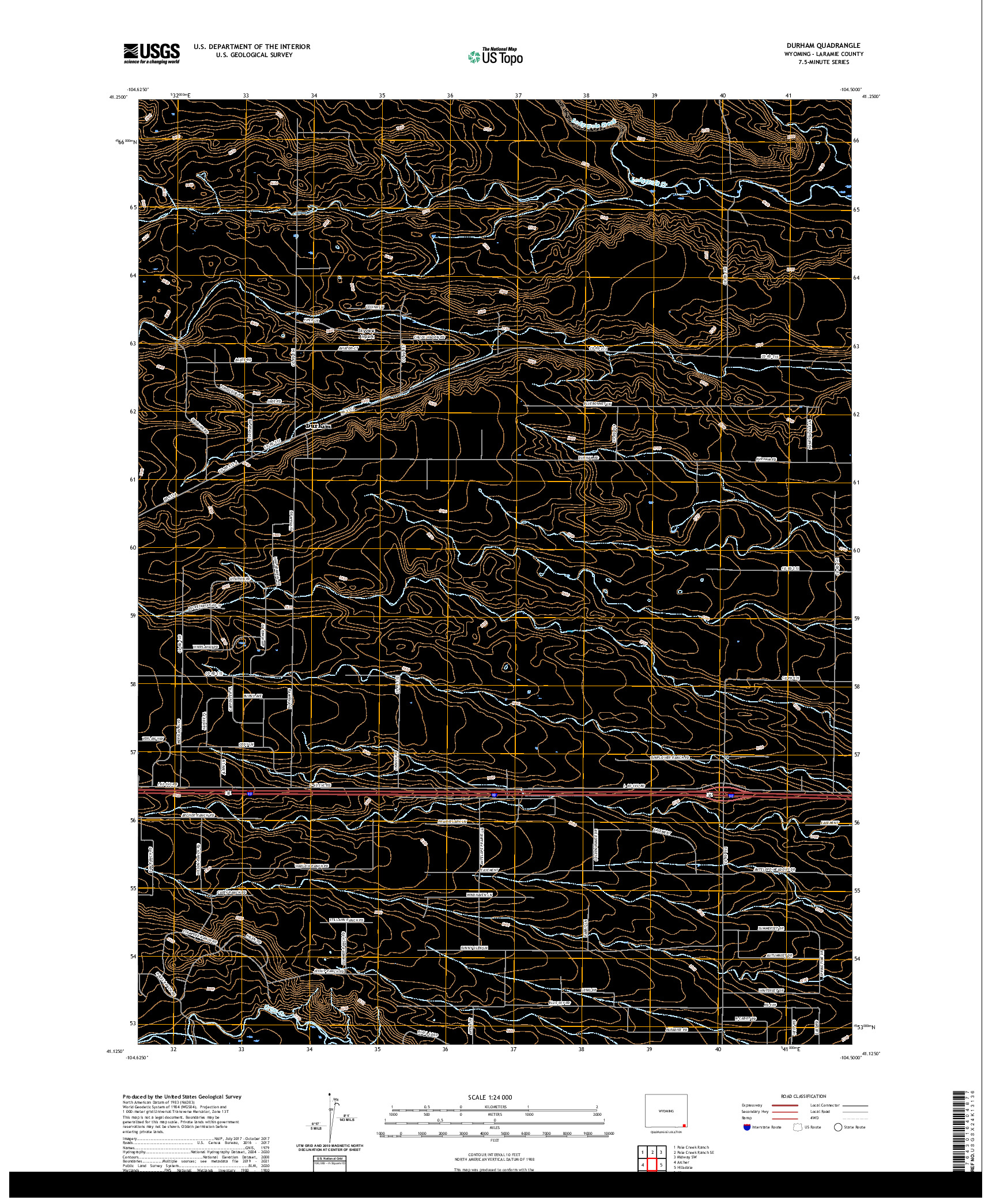 USGS US TOPO 7.5-MINUTE MAP FOR DURHAM, WY 2021