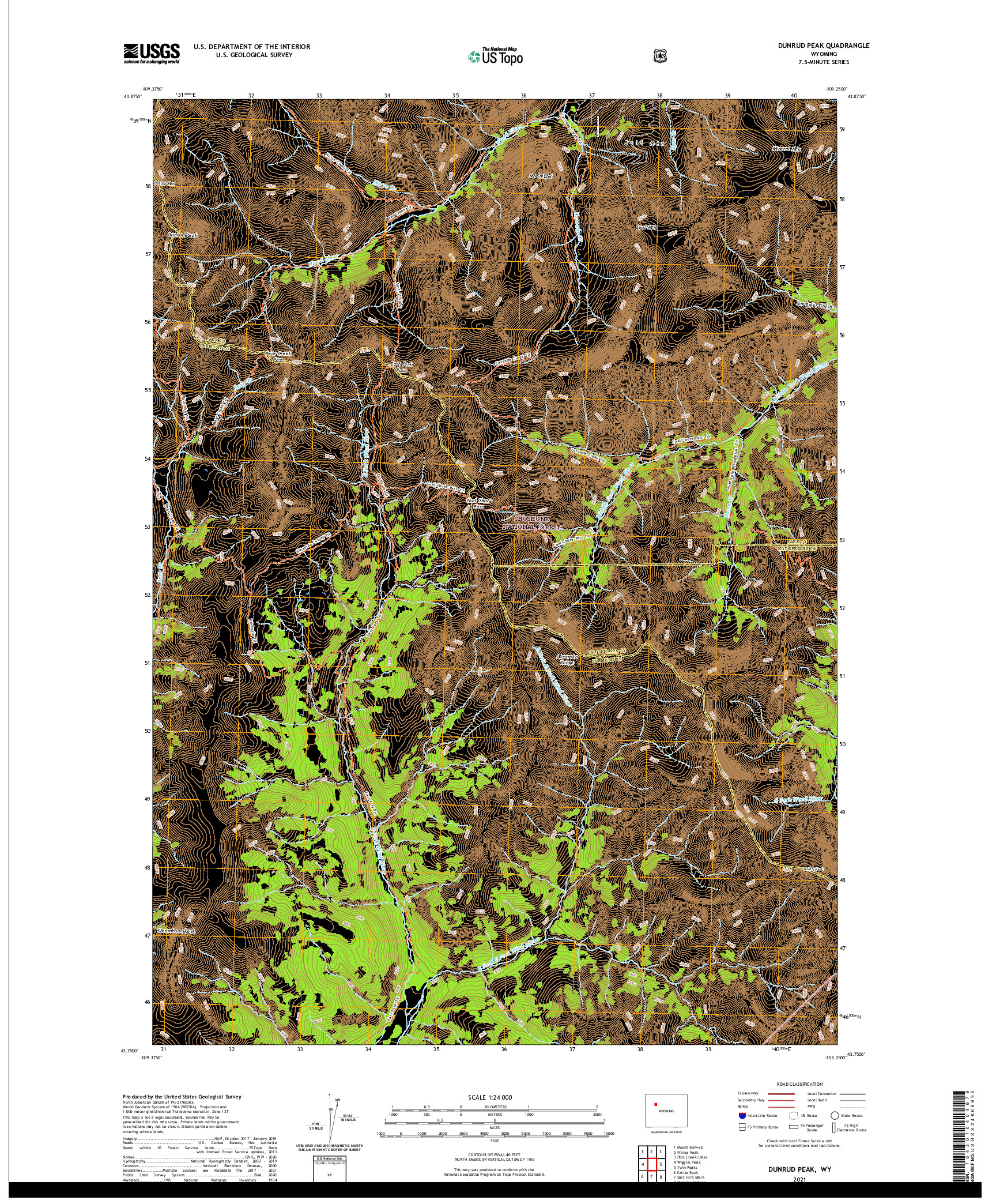 USGS US TOPO 7.5-MINUTE MAP FOR DUNRUD PEAK, WY 2021