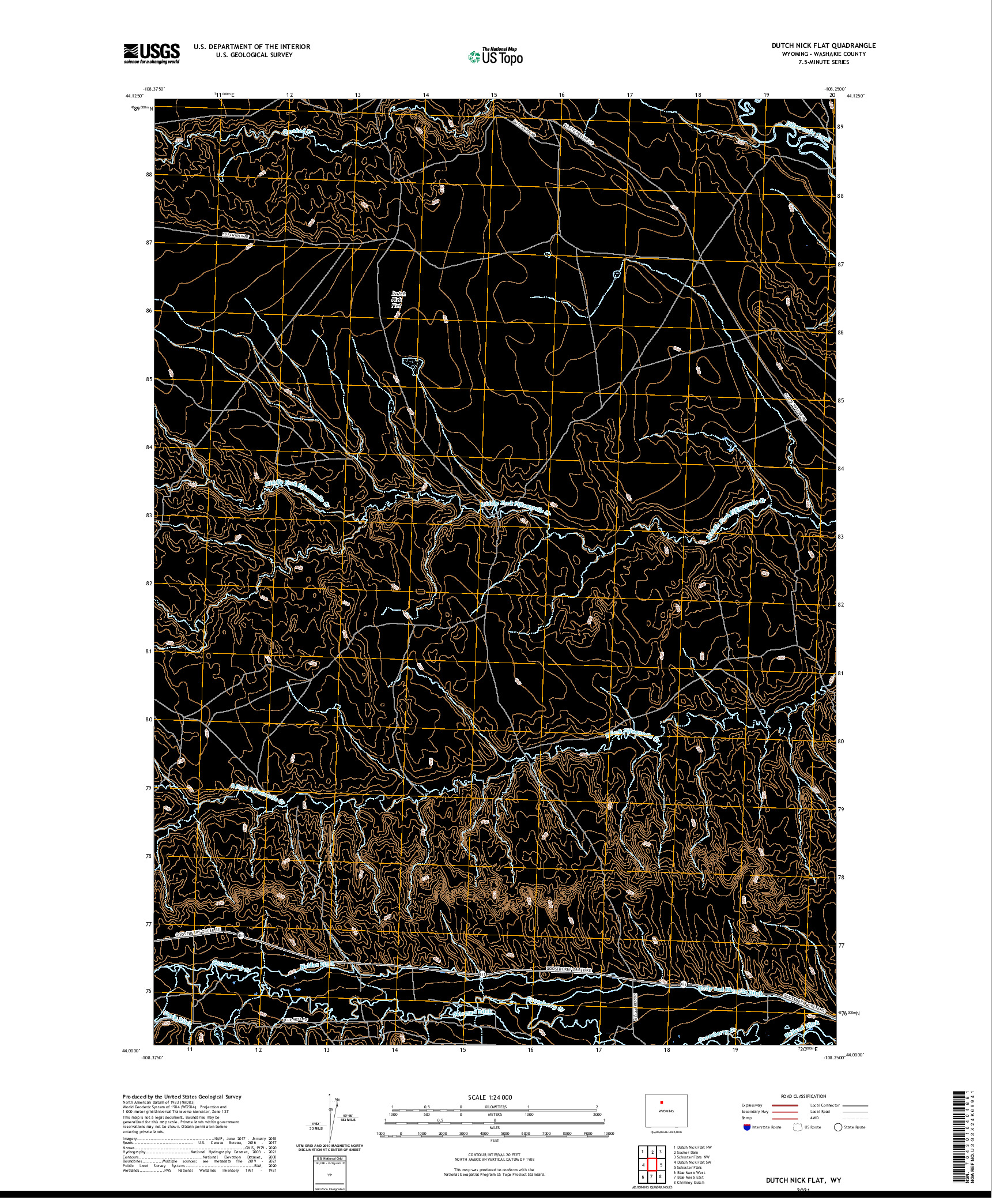 USGS US TOPO 7.5-MINUTE MAP FOR DUTCH NICK FLAT, WY 2021