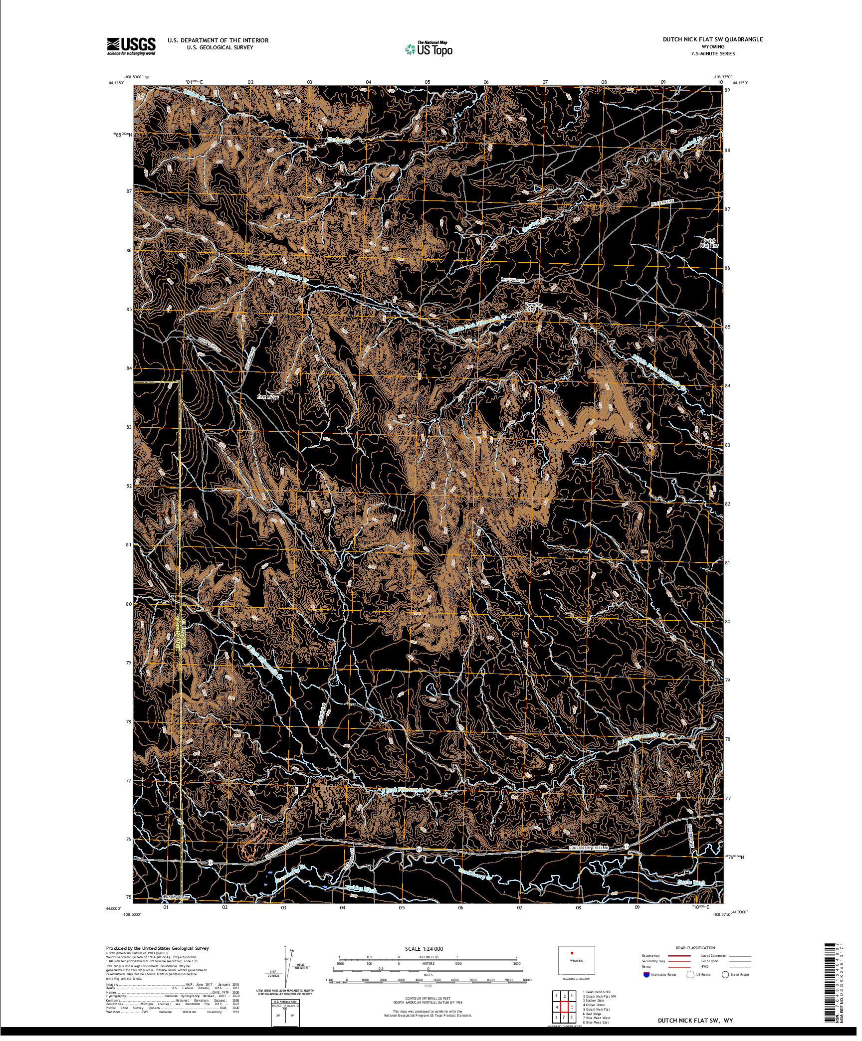 USGS US TOPO 7.5-MINUTE MAP FOR DUTCH NICK FLAT SW, WY 2021