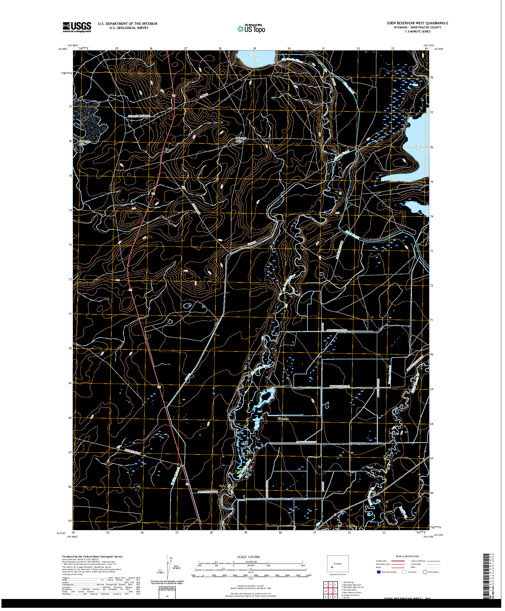 USGS US TOPO 7.5-MINUTE MAP FOR EDEN RESERVOIR WEST, WY 2021