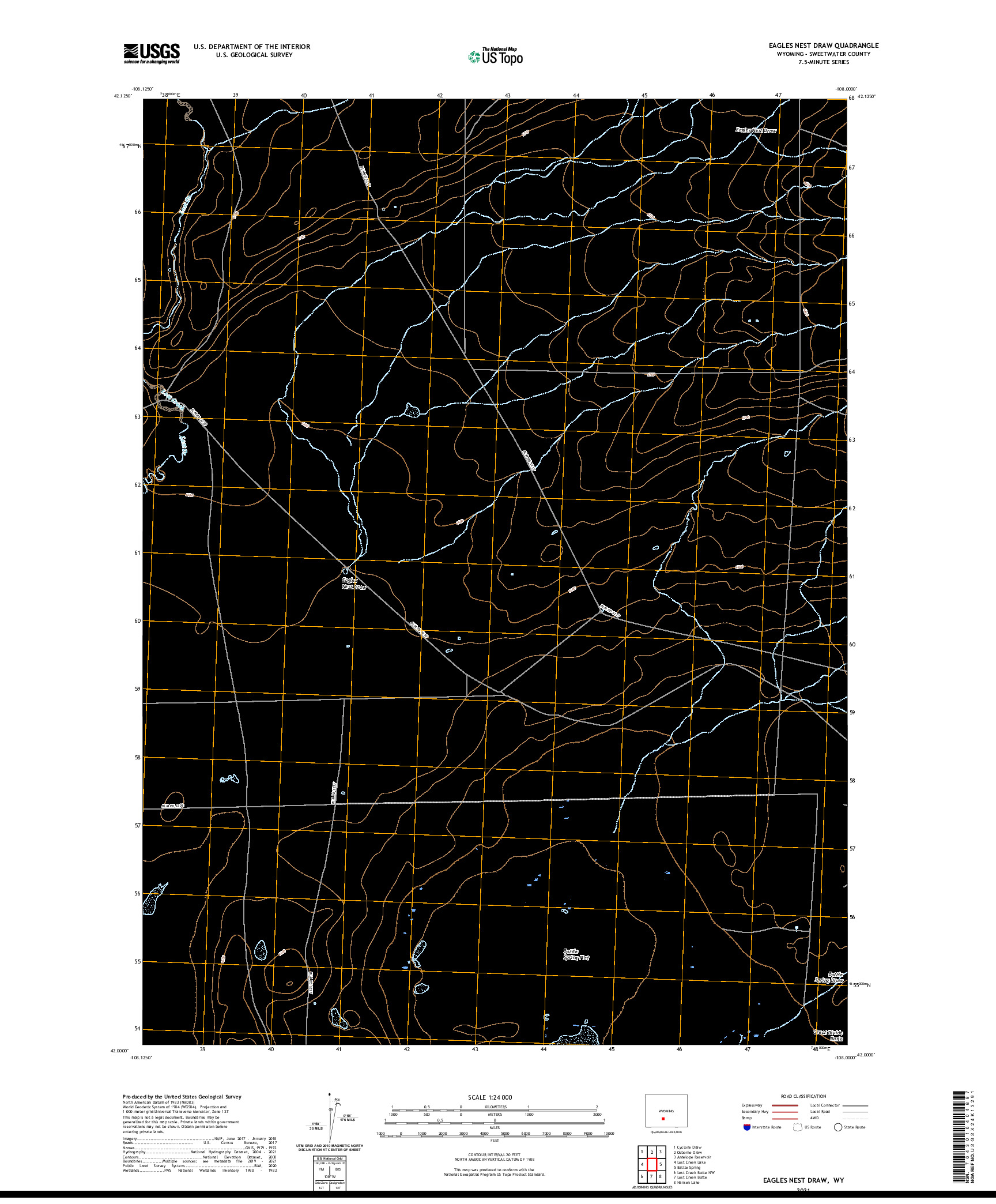 USGS US TOPO 7.5-MINUTE MAP FOR EAGLES NEST DRAW, WY 2021