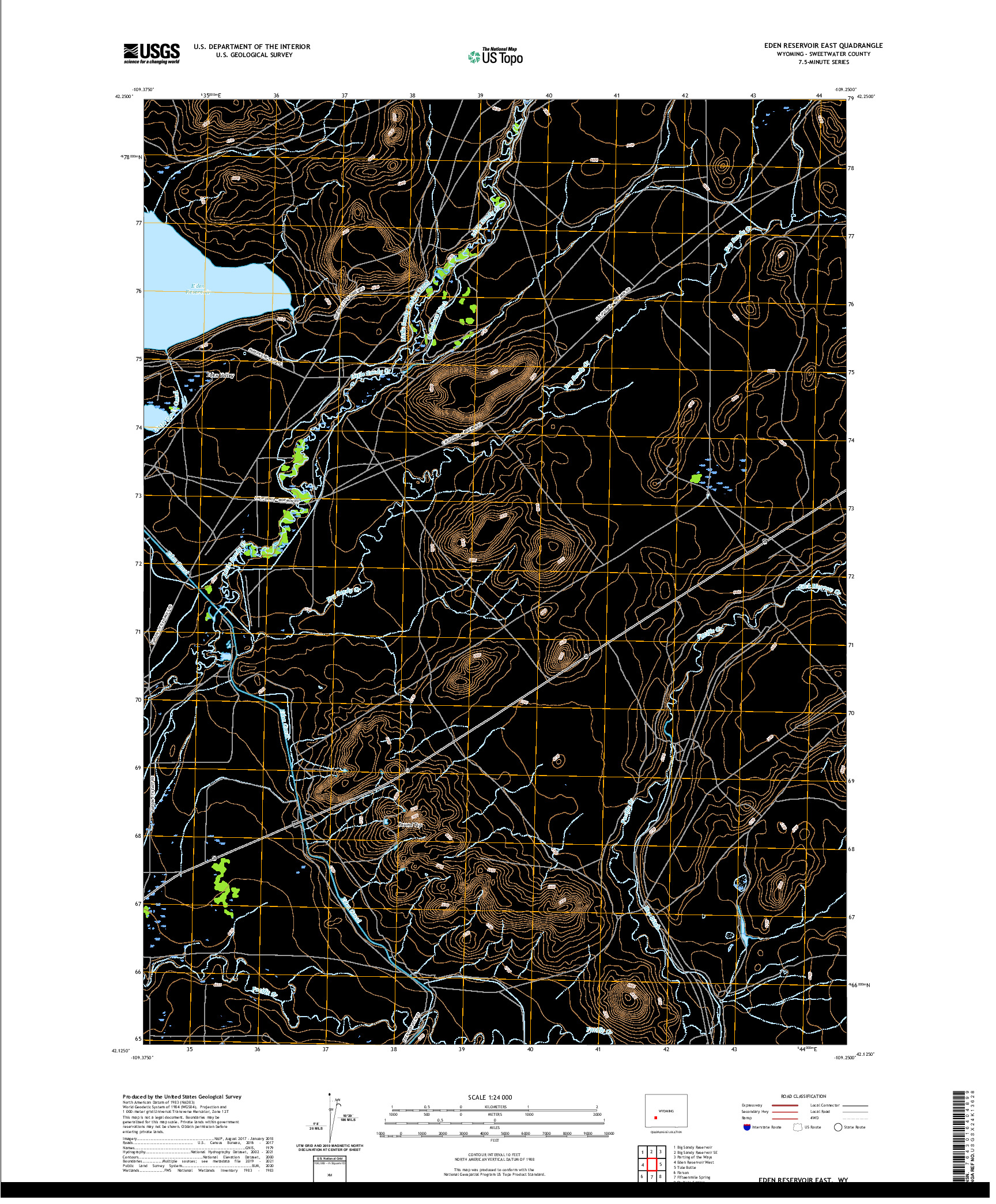 USGS US TOPO 7.5-MINUTE MAP FOR EDEN RESERVOIR EAST, WY 2021