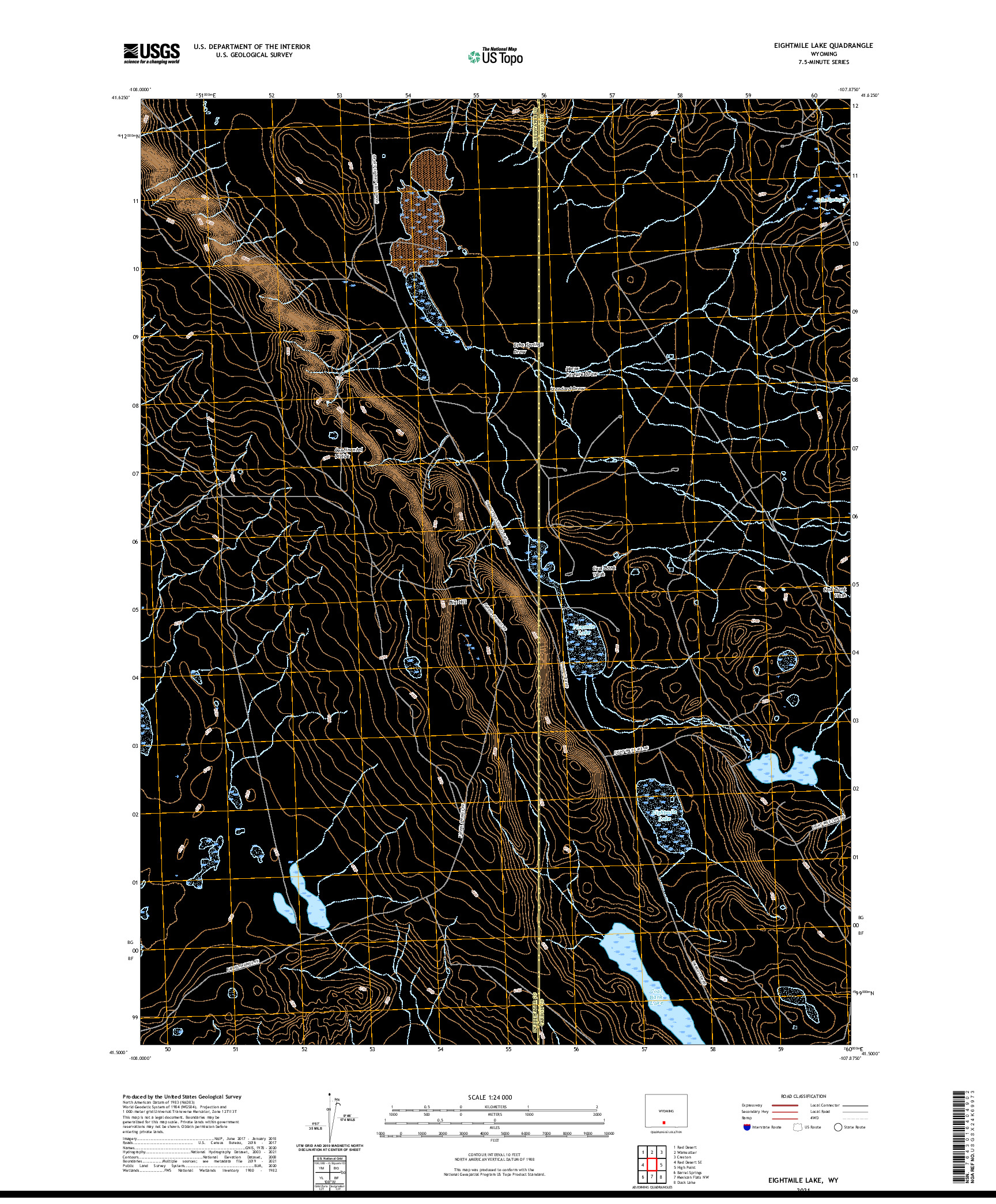 USGS US TOPO 7.5-MINUTE MAP FOR EIGHTMILE LAKE, WY 2021