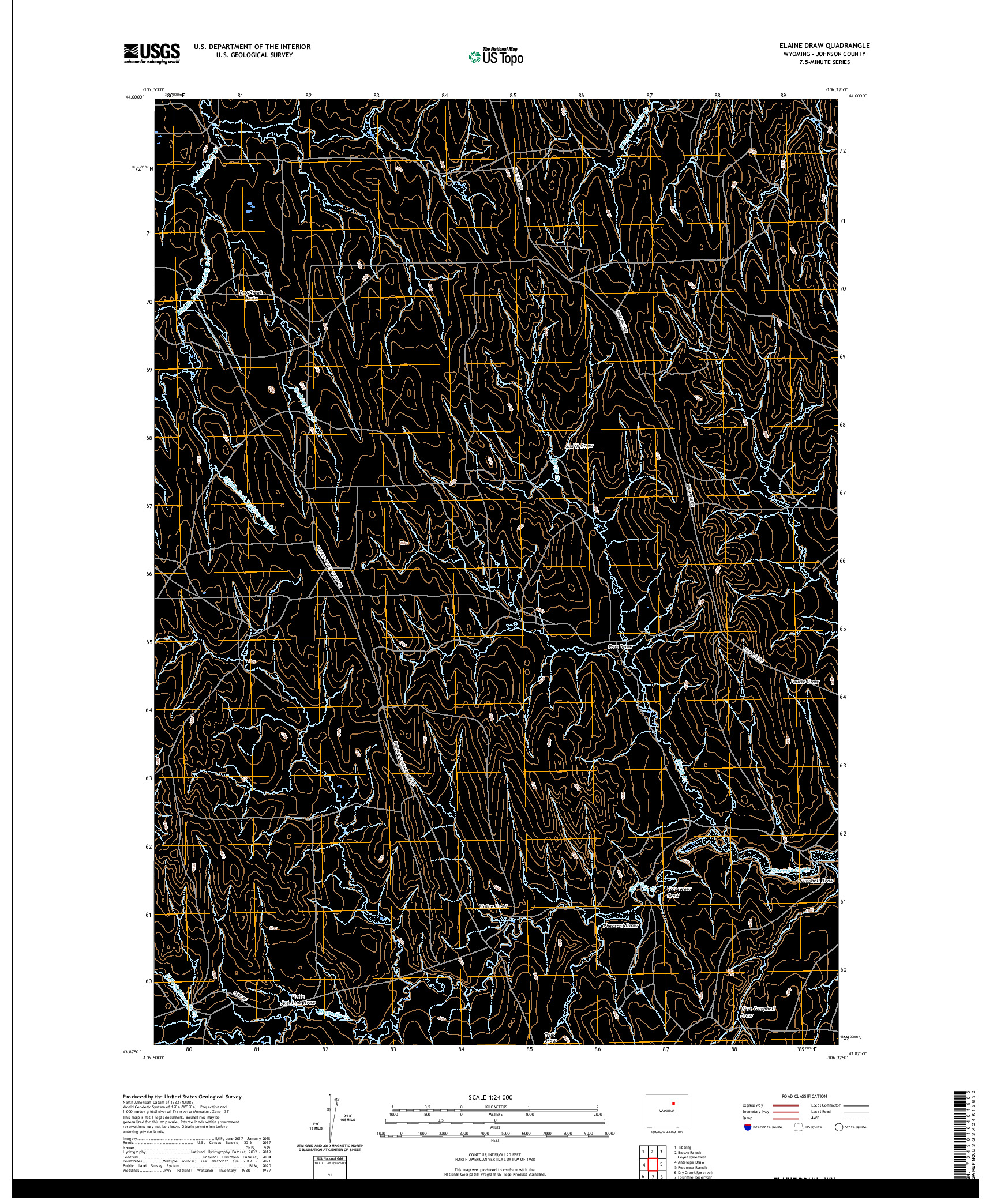 USGS US TOPO 7.5-MINUTE MAP FOR ELAINE DRAW, WY 2021