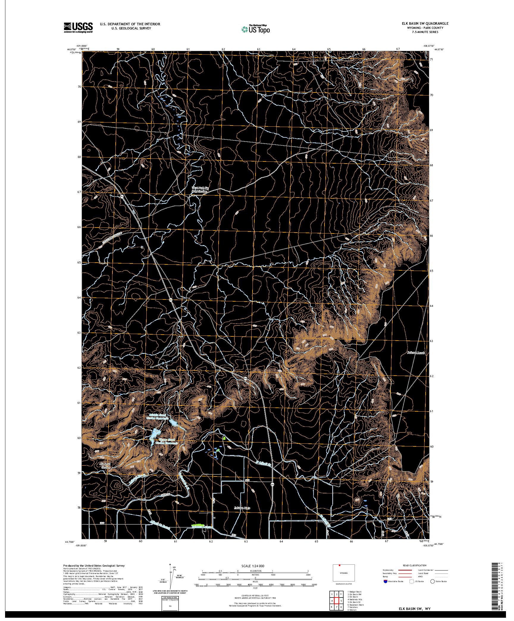 USGS US TOPO 7.5-MINUTE MAP FOR ELK BASIN SW, WY 2021