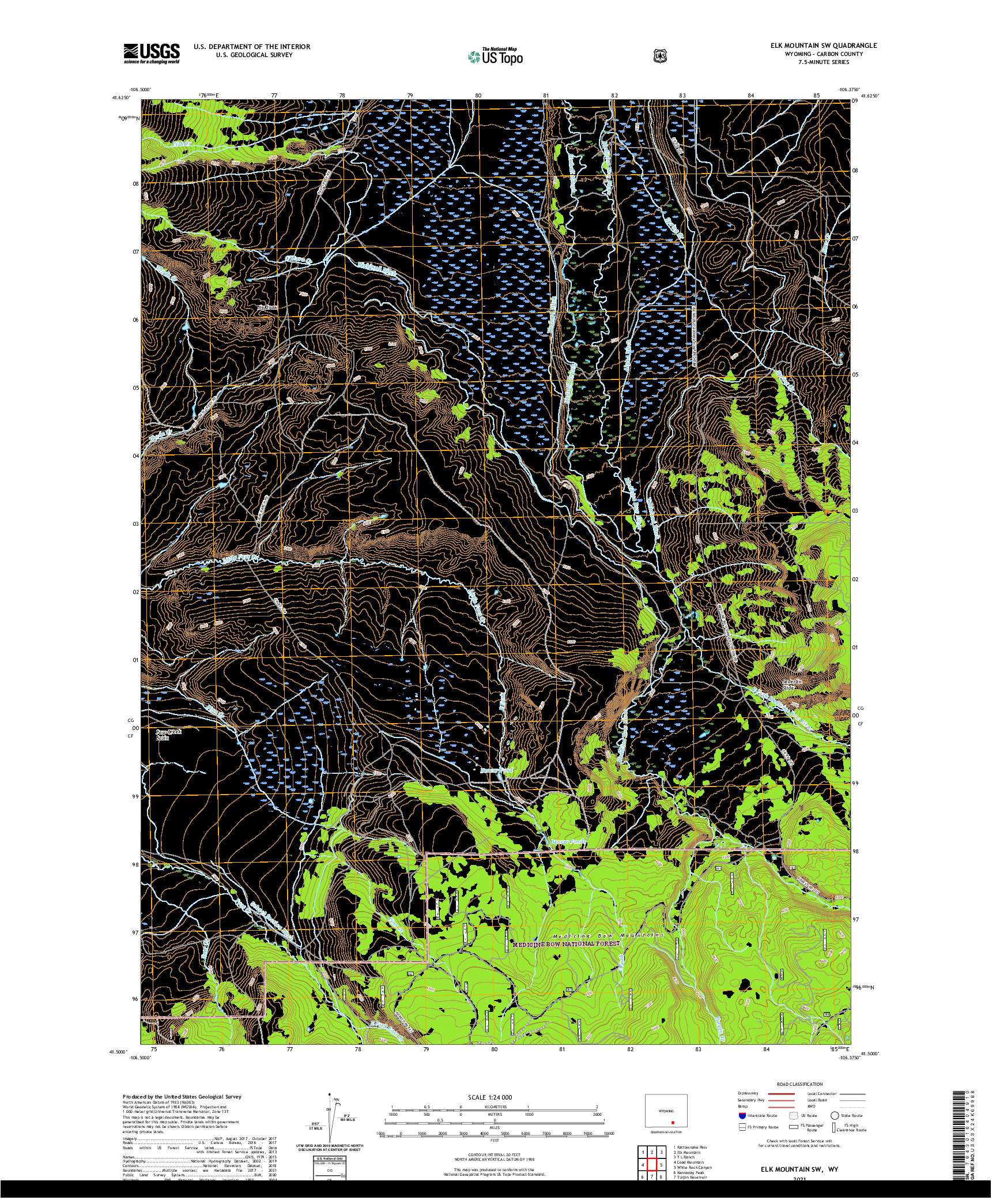 USGS US TOPO 7.5-MINUTE MAP FOR ELK MOUNTAIN SW, WY 2021